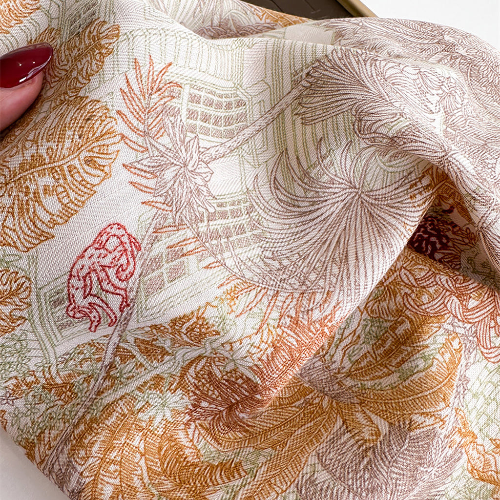 Anna-Kaci Womens Lightweight Square Satin Scarf with Botanical Inspired Print Soft Draped Finish