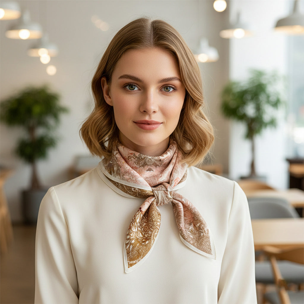 Anna-Kaci Womens Lightweight Square Satin Scarf with Botanical Inspired Print Soft Draped Finish