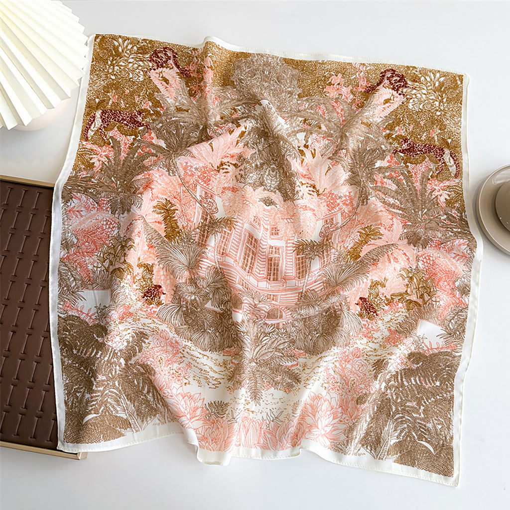 Anna-Kaci Womens Lightweight Square Satin Scarf with Botanical Inspired Print Soft Draped Finish