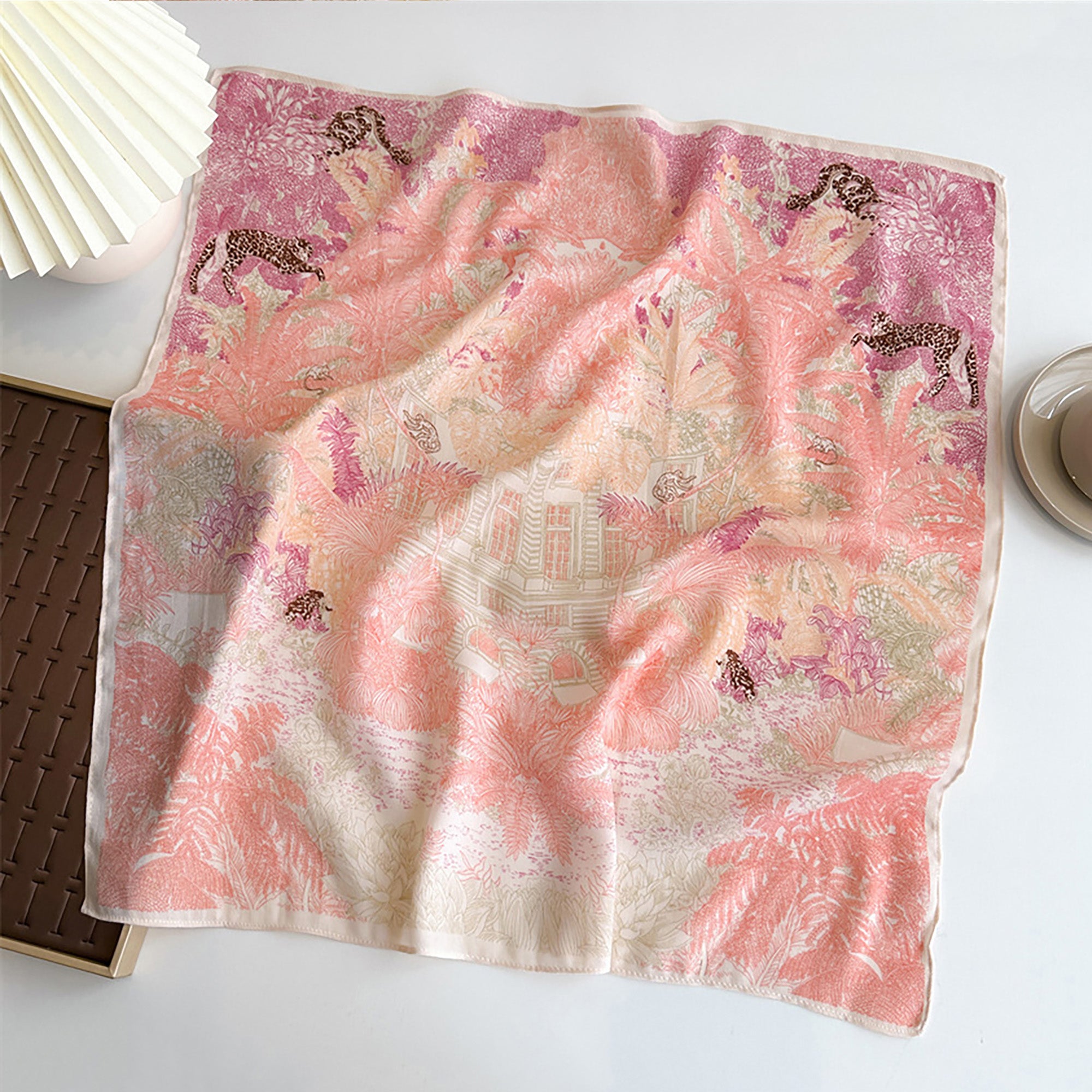 Anna-Kaci Womens Lightweight Square Satin Scarf with Botanical Inspired Print Soft Draped Finish