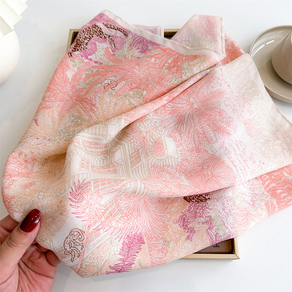 Anna-Kaci Womens Lightweight Square Satin Scarf with Botanical Inspired Print Soft Draped Finish