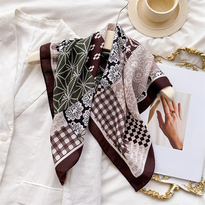 Anna-Kaci Women's Patchwork Geometric Print Cotton-Linen Feel Square Scarf 26.7¡Á26.7 Inches