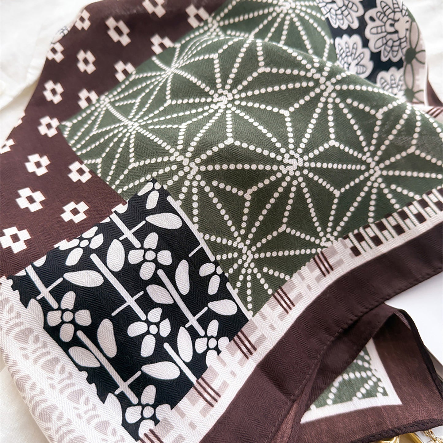 Anna-Kaci Women's Patchwork Geometric Print Cotton-Linen Feel Square Scarf 26.7¡Á26.7 Inches