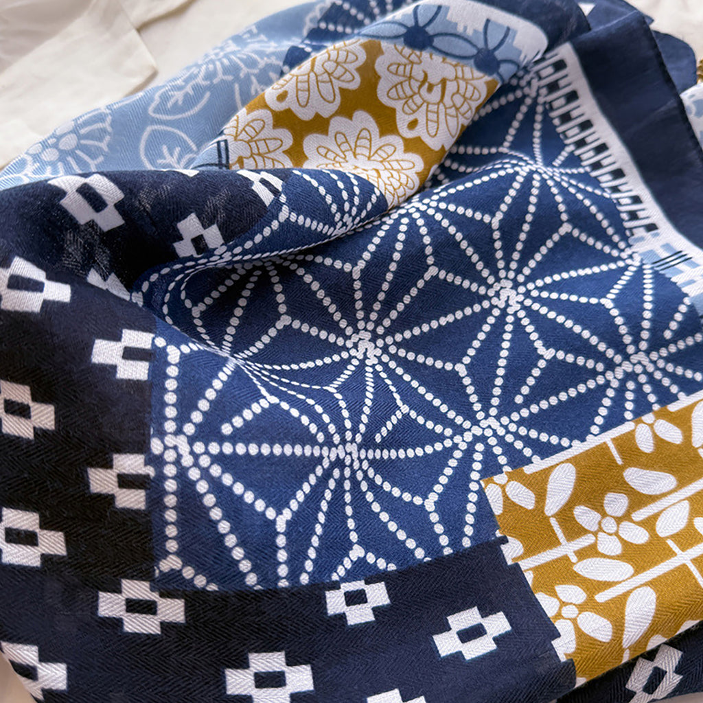 Anna-Kaci Women's Patchwork Geometric Print Cotton-Linen Feel Square Scarf 26.7¡Á26.7 Inches