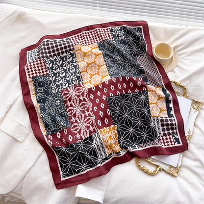 Anna-Kaci Women's Patchwork Geometric Print Cotton-Linen Feel Square Scarf 26.7¡Á26.7 Inches