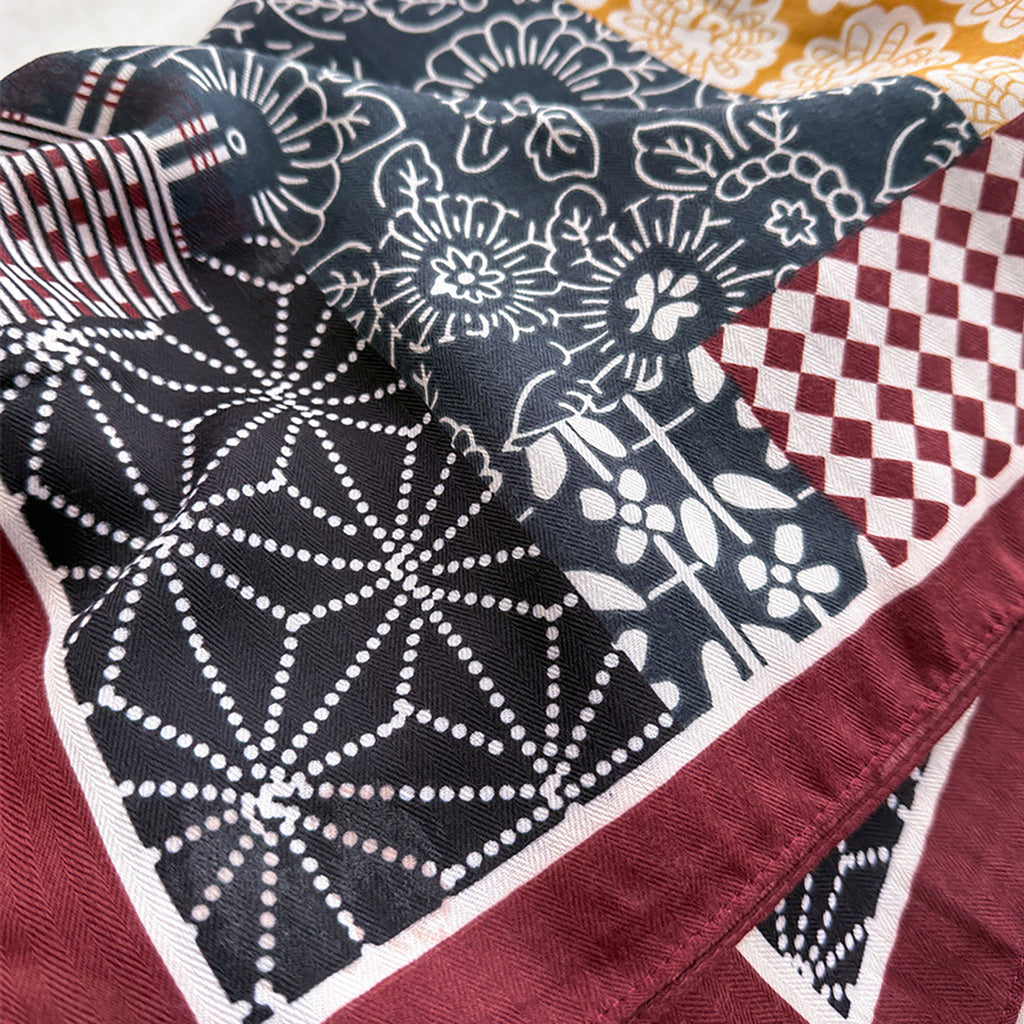 Anna-Kaci Women's Patchwork Geometric Print Cotton-Linen Feel Square Scarf 26.7¡Á26.7 Inches