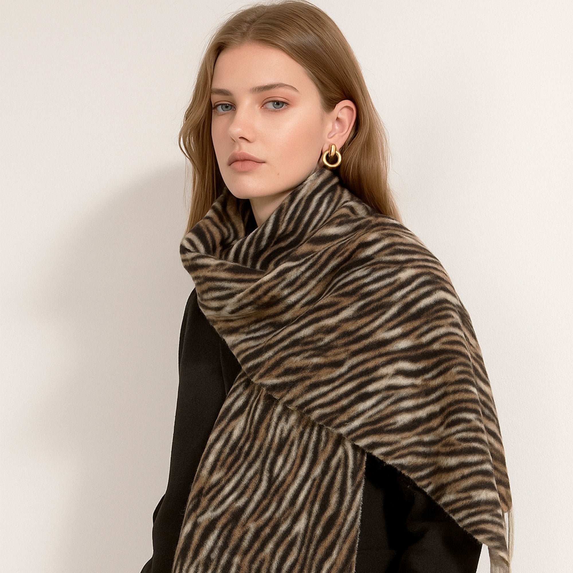 Anna-Kaci Women's Zebra Pattern Soft Brushed Scarf with Fringe Tassel Ends 70.5¡Á27.5 Inches