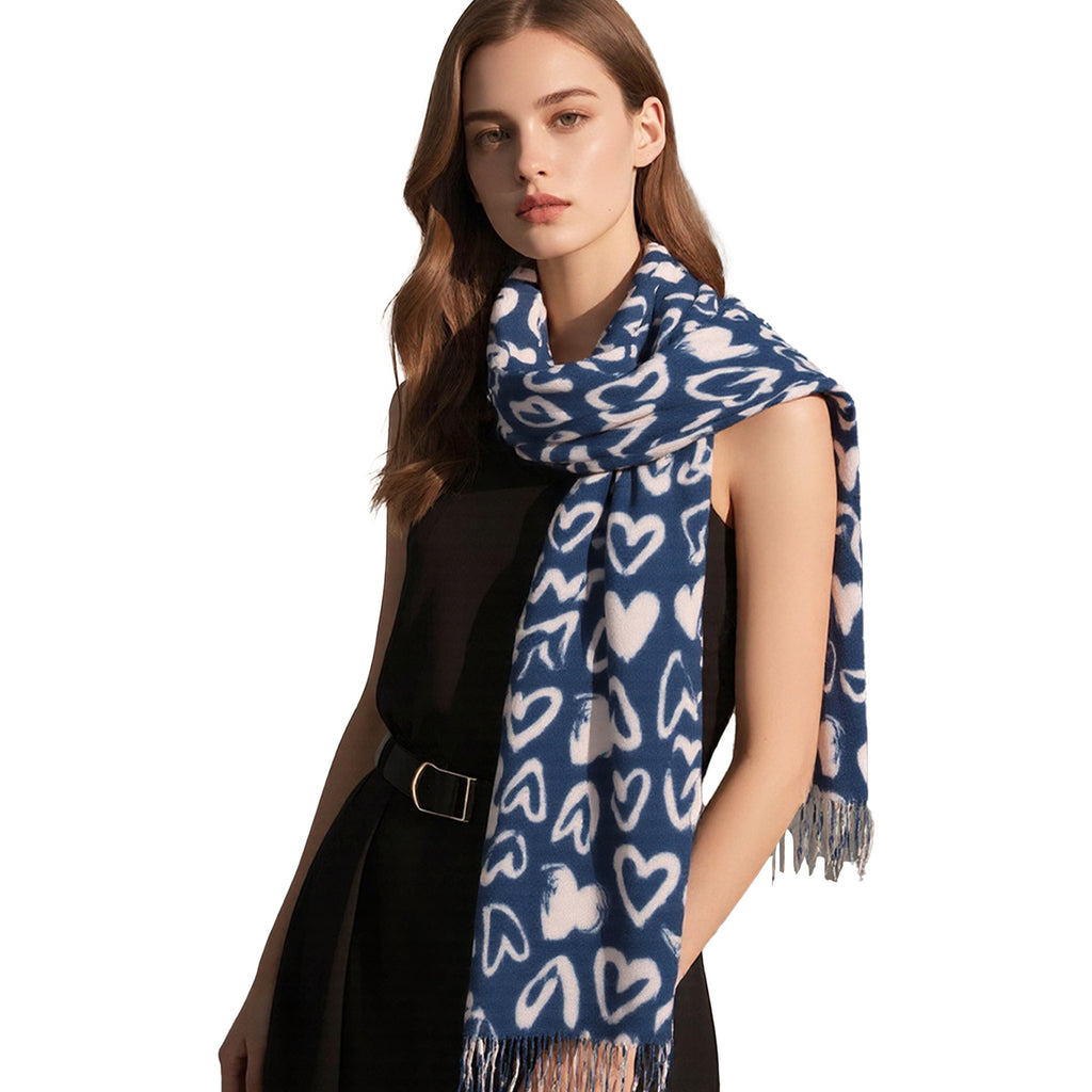 Anna-Kaci Women's Soft Heart Pattern Brushed Scarf with Fringe Tassel Ends 70.5¡Á27.5 Inches