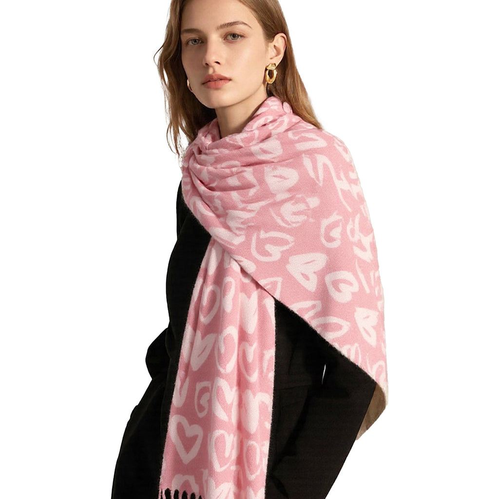 Anna-Kaci Women's Soft Heart Pattern Brushed Scarf with Fringe Tassel Ends 70.5¡Á27.5 Inches