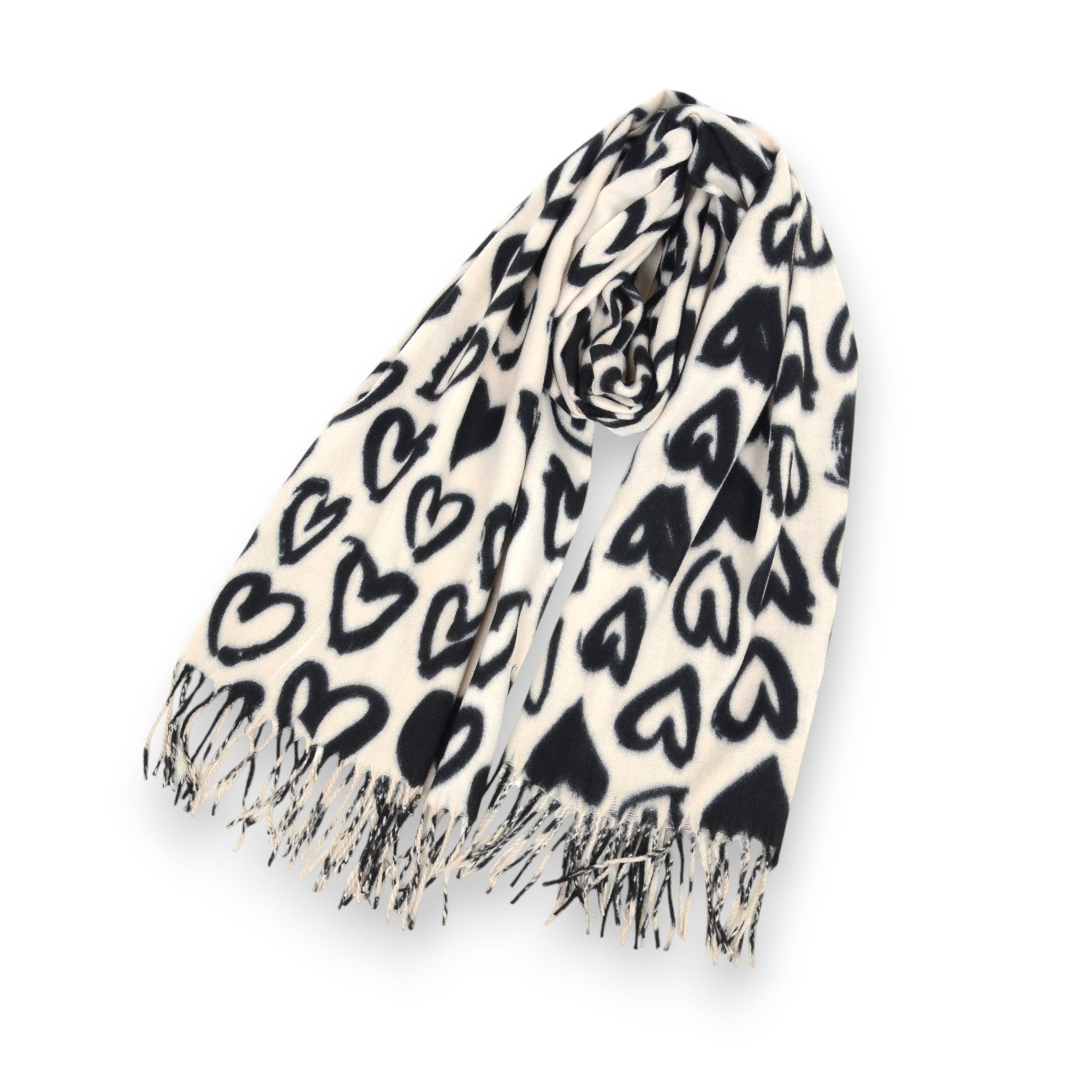 Anna-Kaci Women's Soft Heart Pattern Brushed Scarf with Fringe Tassel Ends 70.5¡Á27.5 Inches