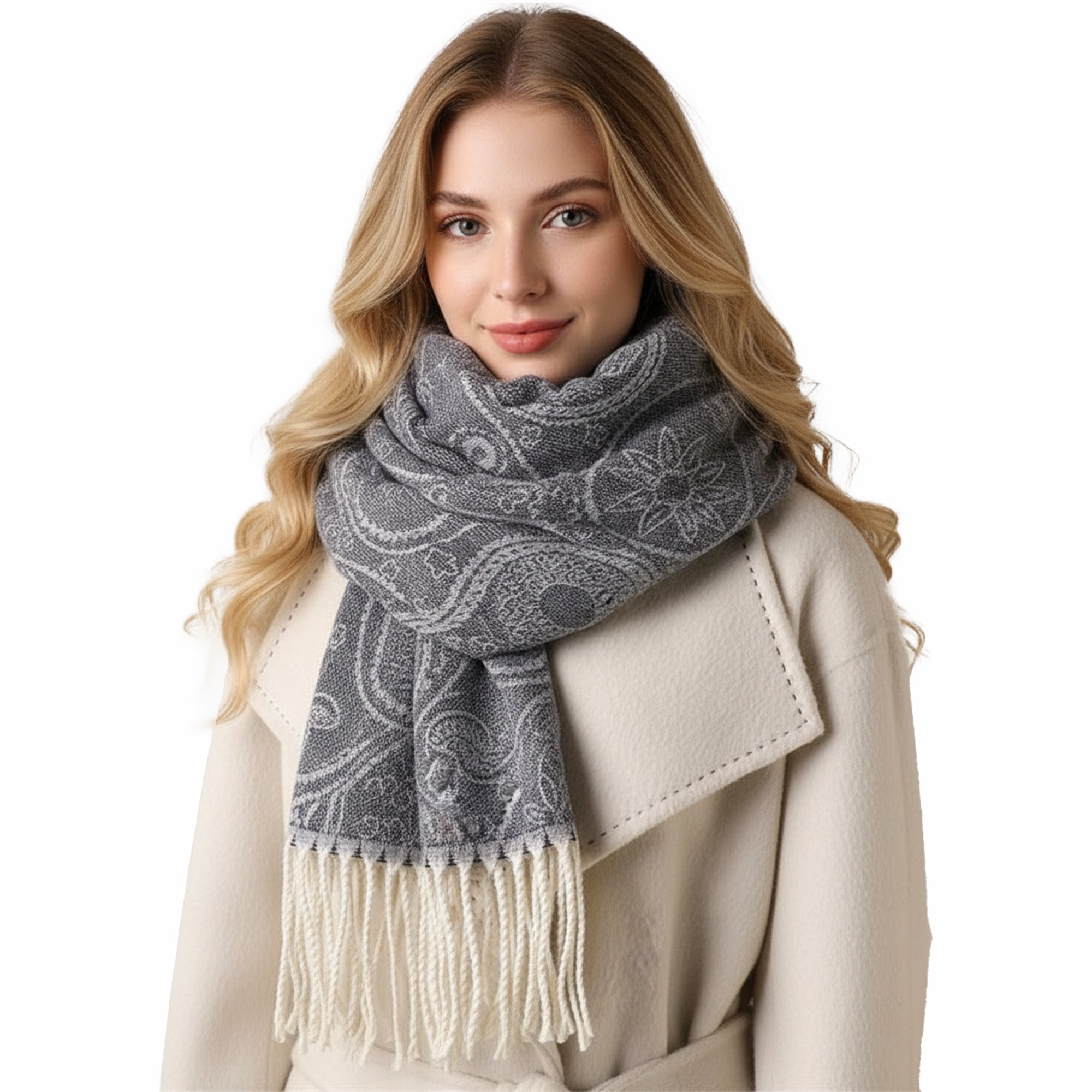 Anna-Kaci Women's Jacquard Knit Scarf with Tassel Fringe and Bohemian Floral Pattern 78.5¡Á26 Inches