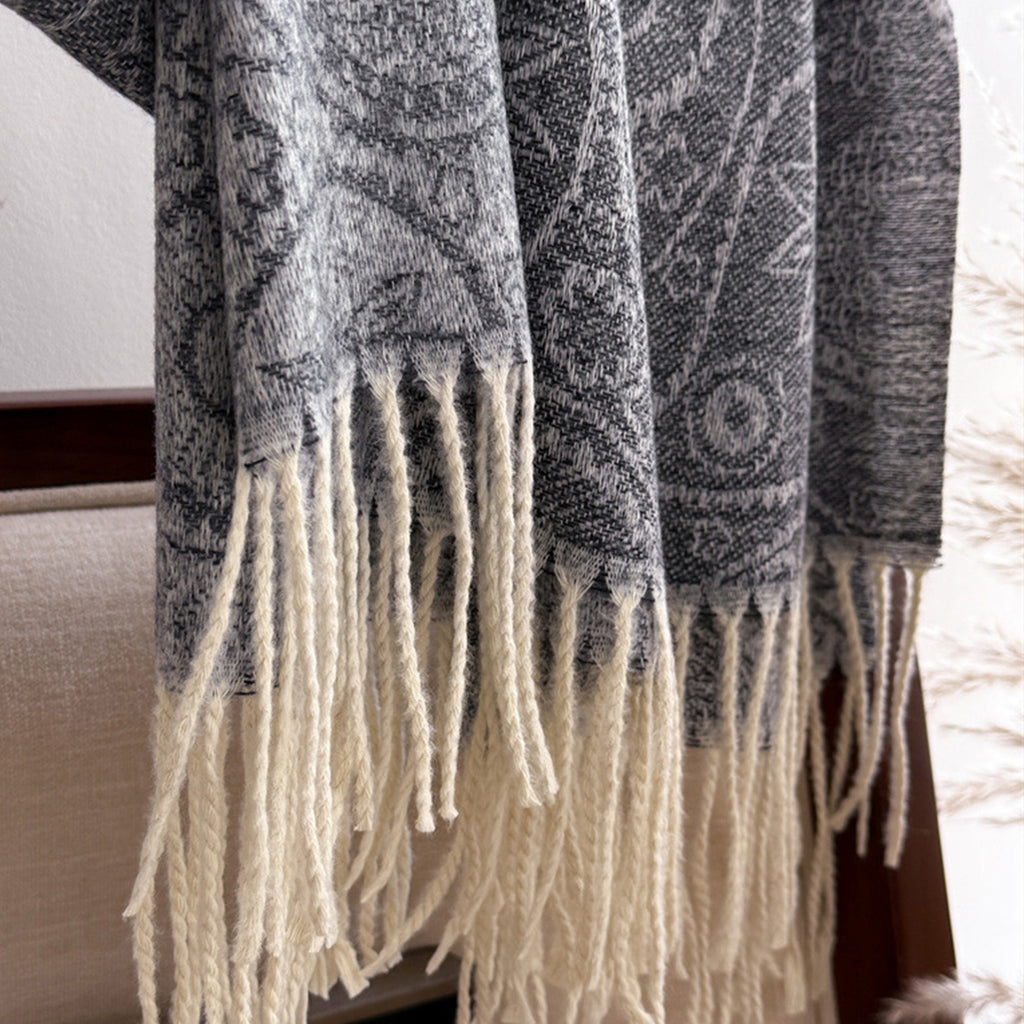 Anna-Kaci Women's Jacquard Knit Scarf with Tassel Fringe and Bohemian Floral Pattern 78.5¡Á26 Inches