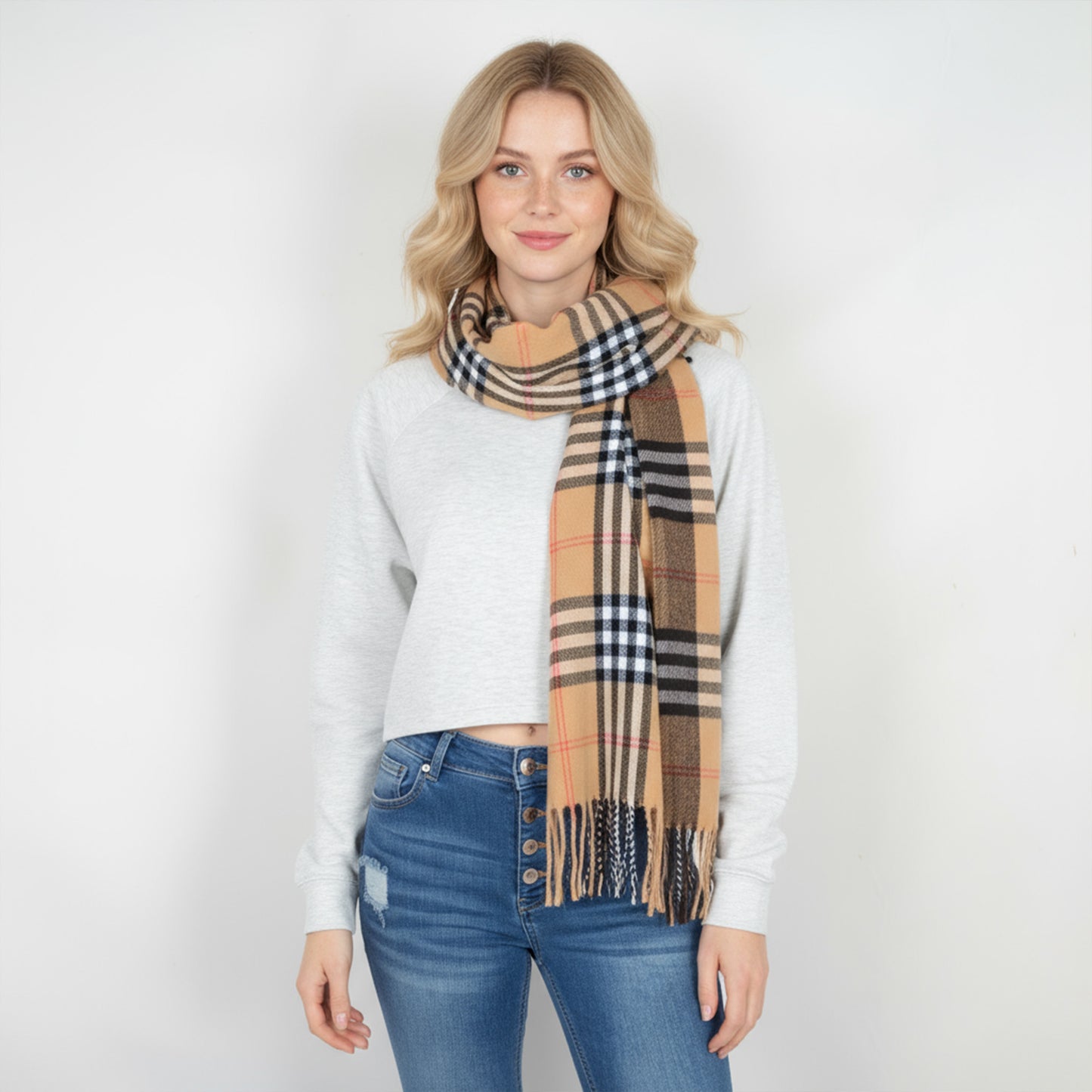 Anna-Kaci Women's Classic Plaid Cashmere-Feel Scarf with Fringed Edges 78.5¡Á24 Inches