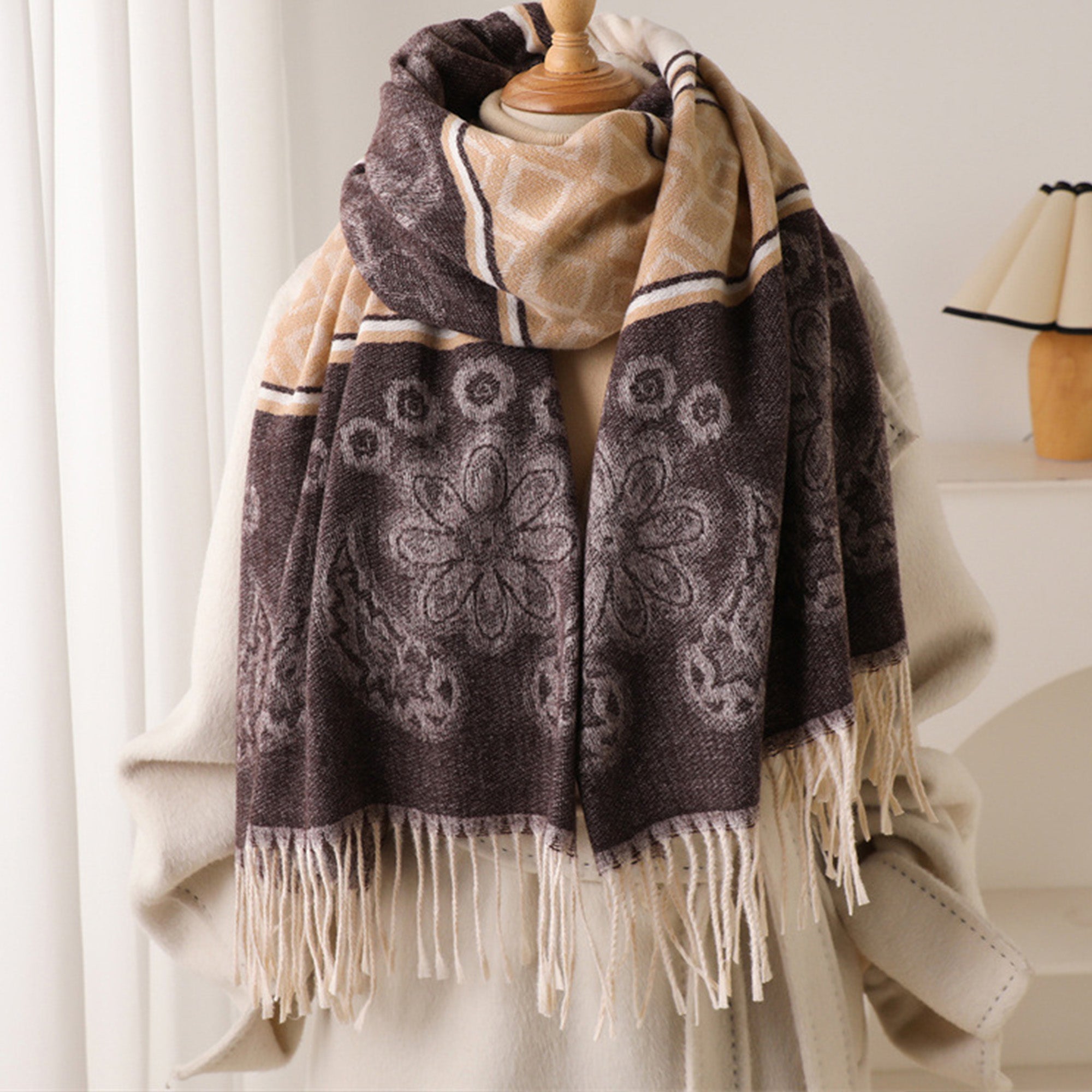 Anna-Kaci Women's Scarf with Jacquard Geometric and Paisley Pattern Fringe Design 78.5¡Á27.5 Inches