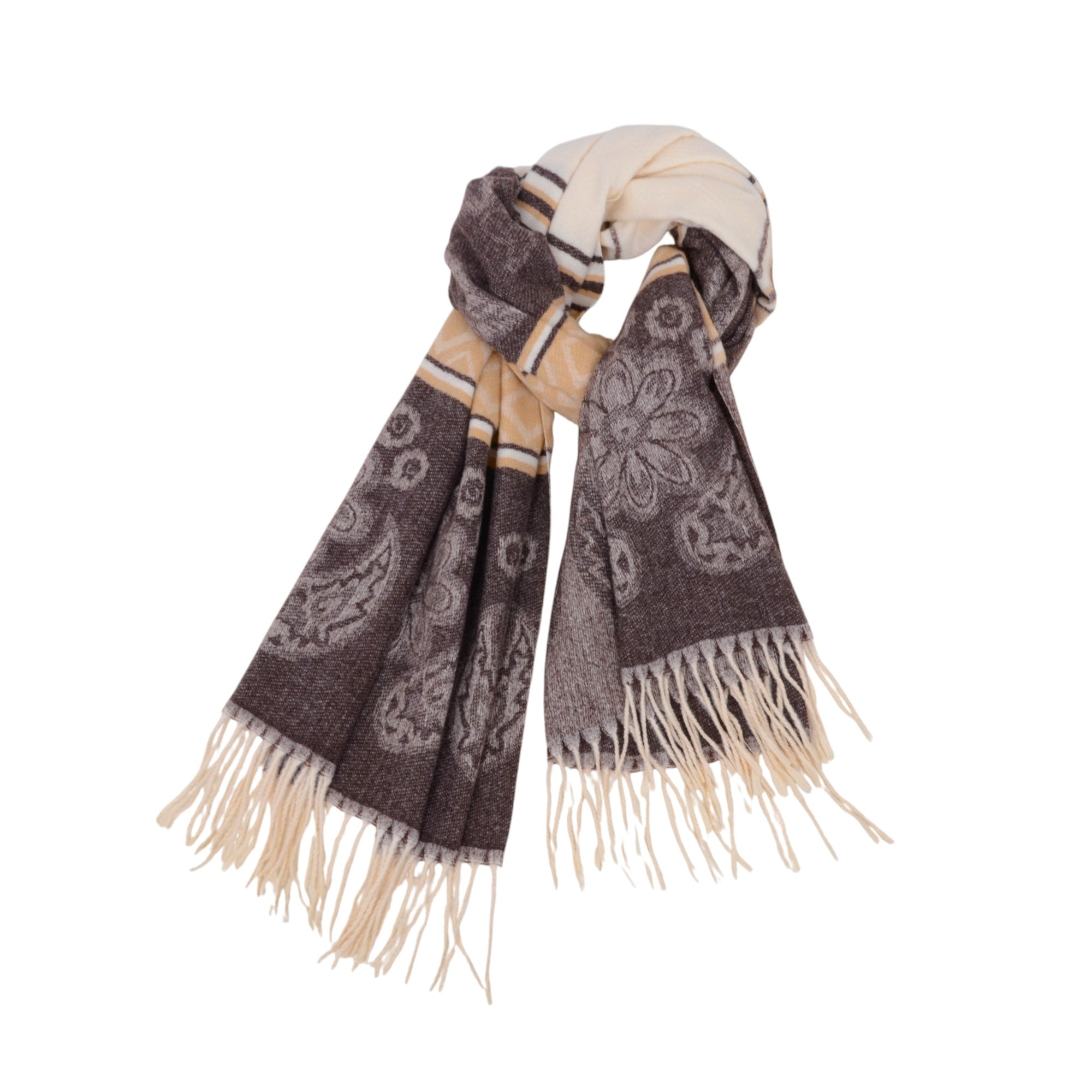 Anna-Kaci Women's Scarf with Jacquard Geometric and Paisley Pattern Fringe Design 78.5¡Á27.5 Inches
