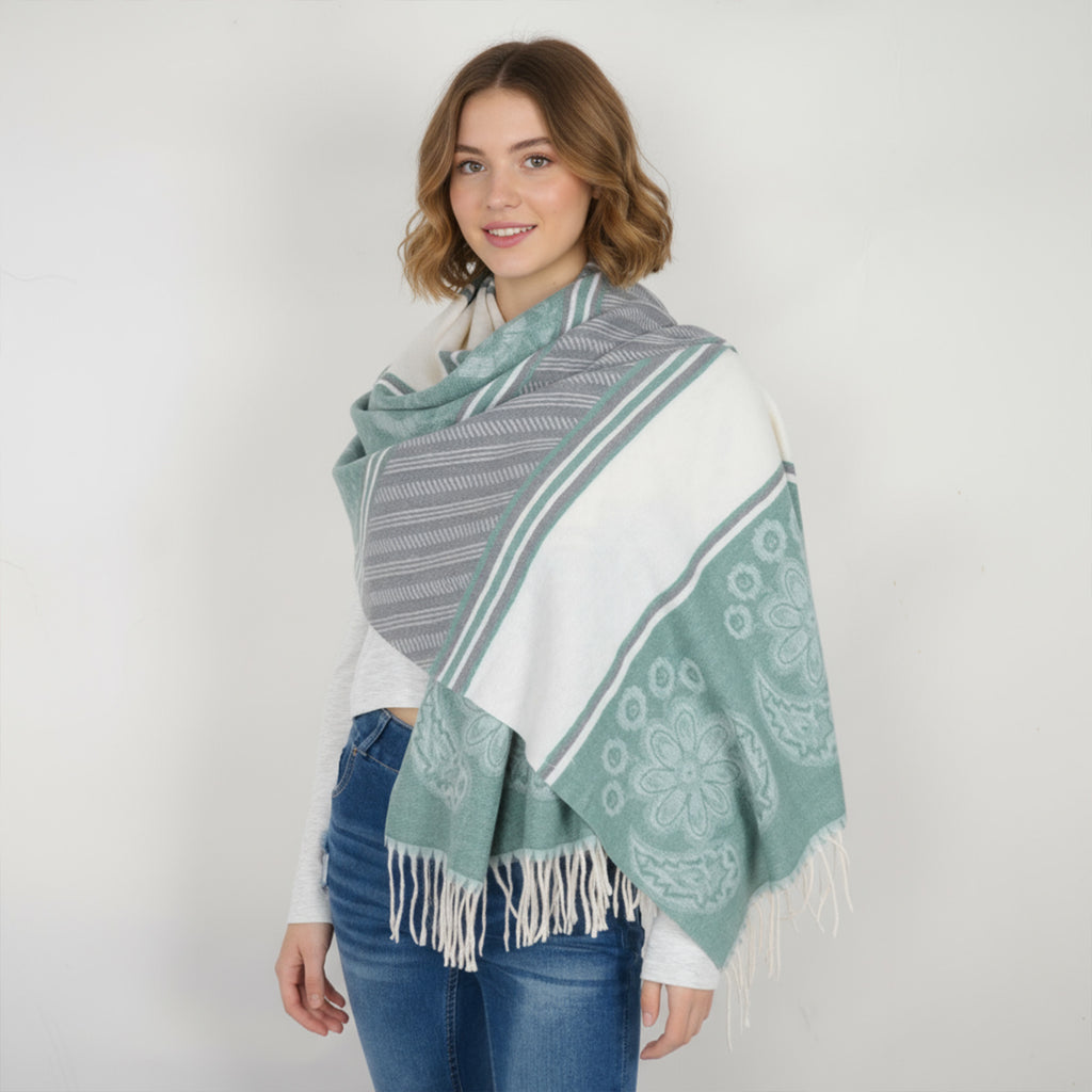 Anna-Kaci Women's Scarf with Jacquard Geometric and Paisley Pattern Fringe Design 78.5¡Á27.5 Inches