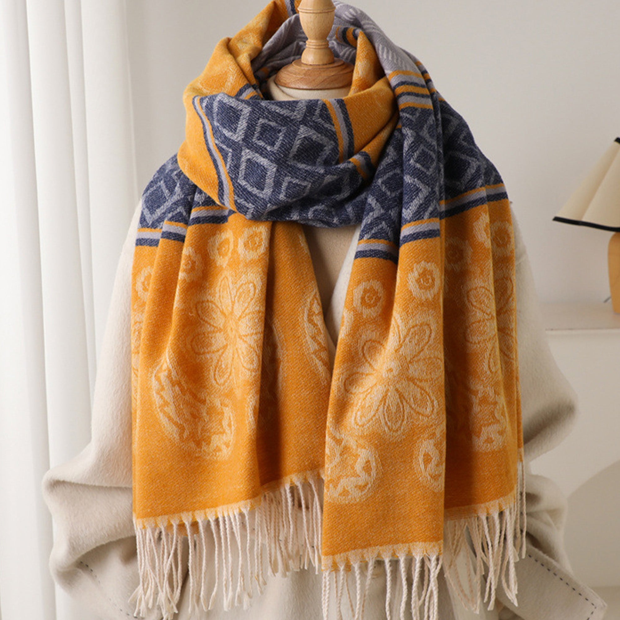 Anna-Kaci Women's Scarf with Jacquard Geometric and Paisley Pattern Fringe Design 78.5¡Á27.5 Inches