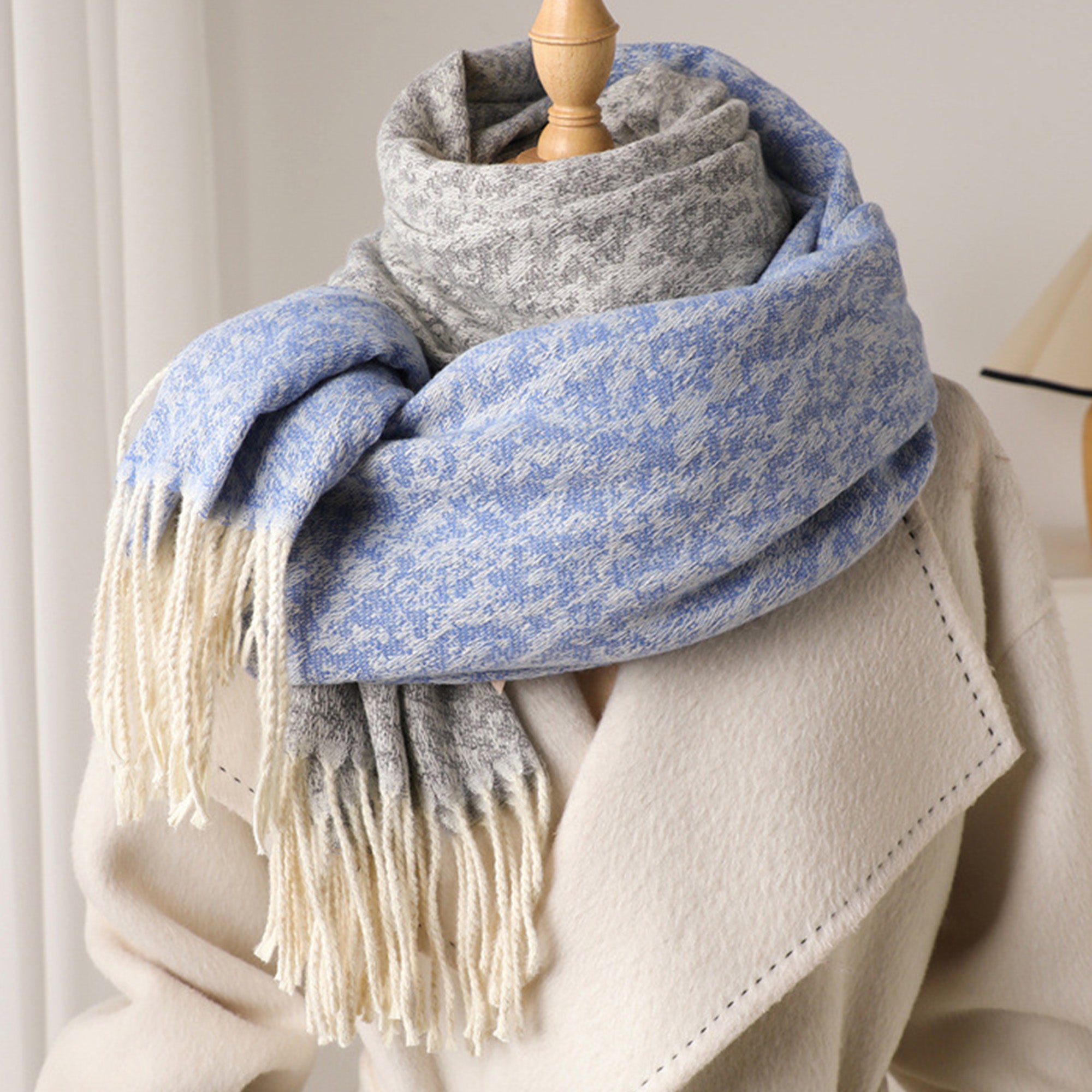 Anna-Kaci Women's Reversible Cashmere-Feel Scarf with Fringe Tassel Trim 78.5¡Á26 Inches