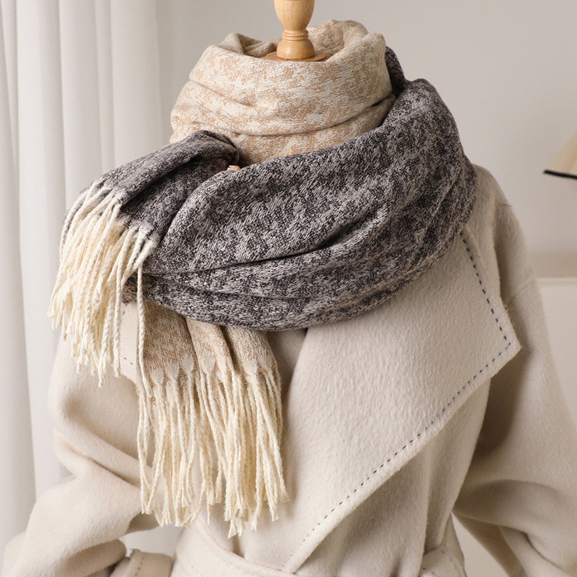 Anna-Kaci Women's Reversible Cashmere-Feel Scarf with Fringe Tassel Trim 78.5¡Á26 Inches