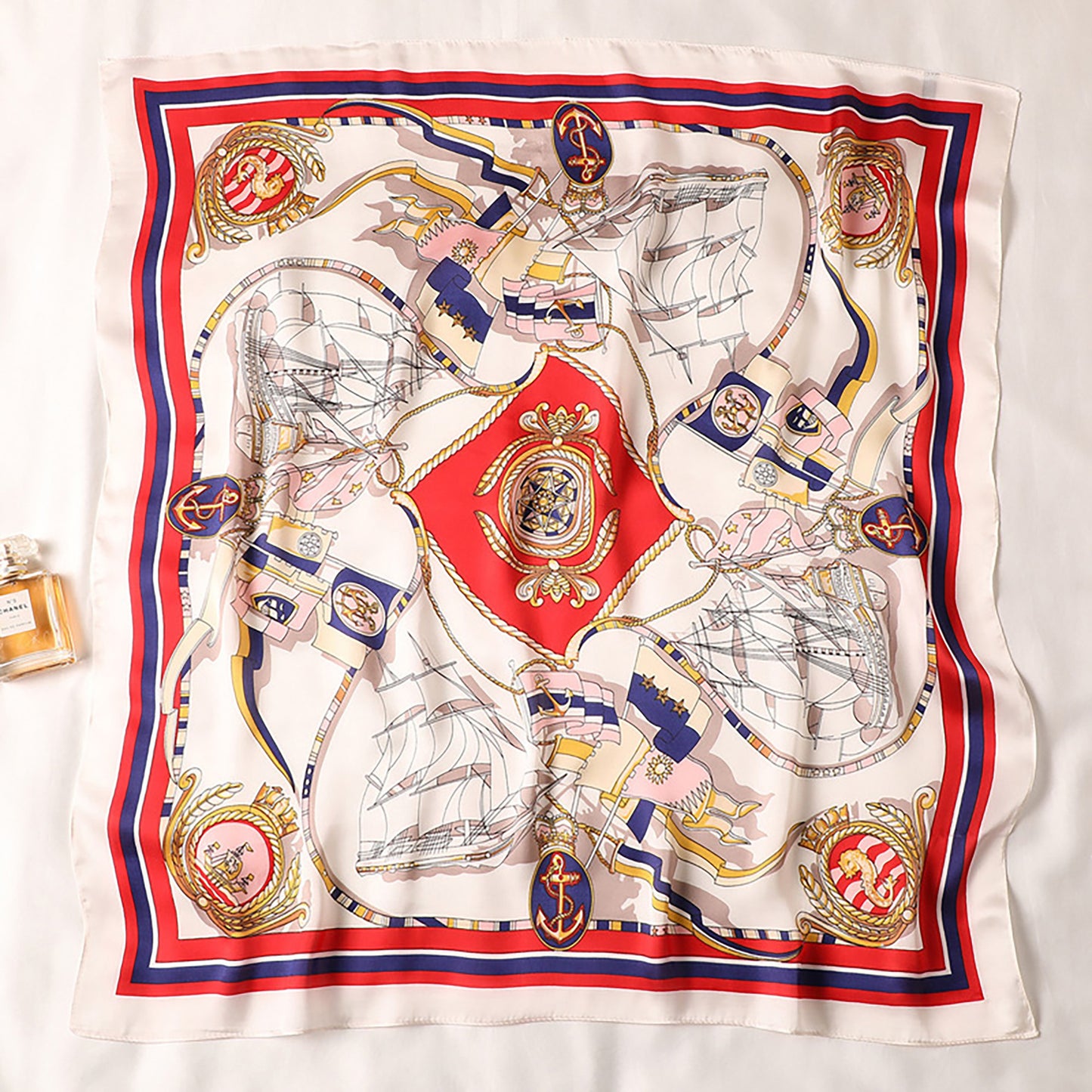 Anna-Kaci Women's Sailboat Print Satin Square Scarf 27.5¡Á27.5 Inches