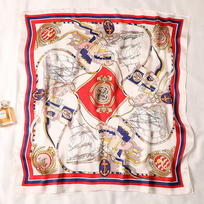 Anna-Kaci Women's Sailboat Print Satin Square Scarf 27.5¡Á27.5 Inches