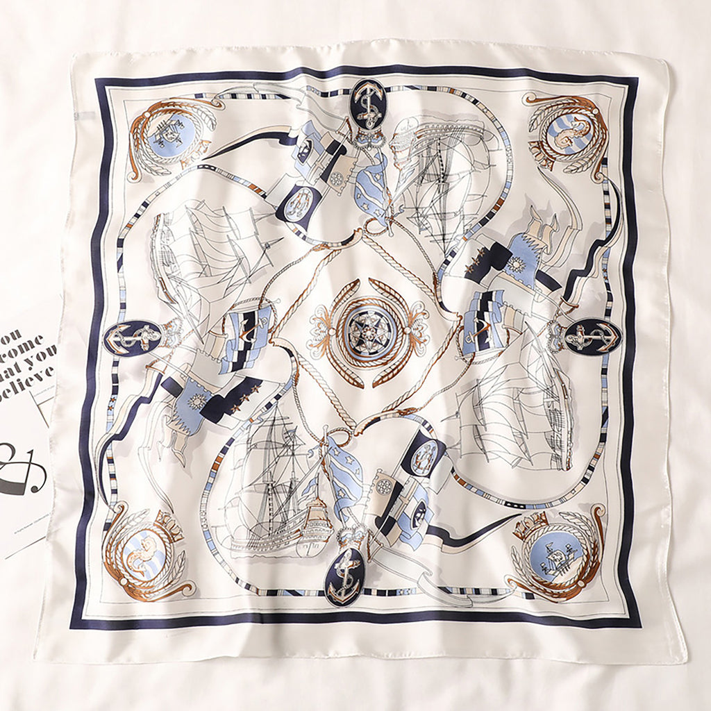 Anna-Kaci Women's Sailboat Print Satin Square Scarf 27.5¡Á27.5 Inches