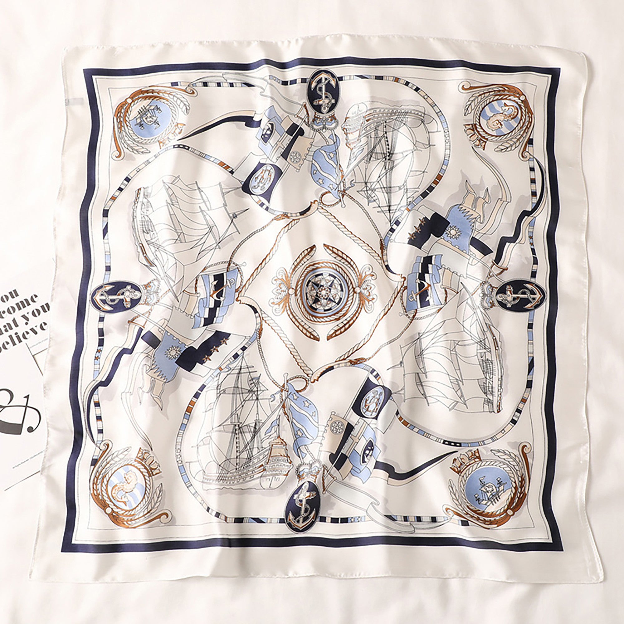 Anna-Kaci Women's Sailboat Print Satin Square Scarf 27.5¡Á27.5 Inches