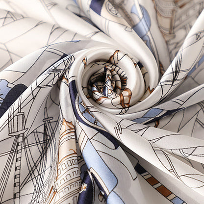 Anna-Kaci Women's Sailboat Print Satin Square Scarf 27.5¡Á27.5 Inches