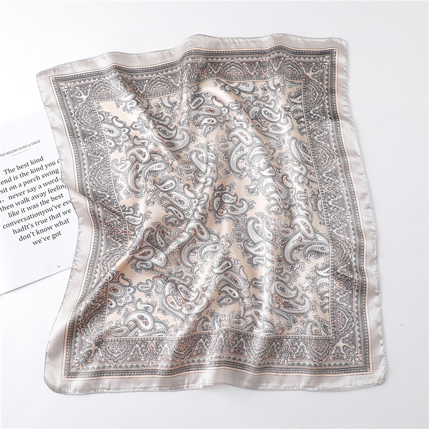 Anna-Kaci Women's Satin Square Scarf with Classic Paisley Print 23.6¡Á23.6 Inches