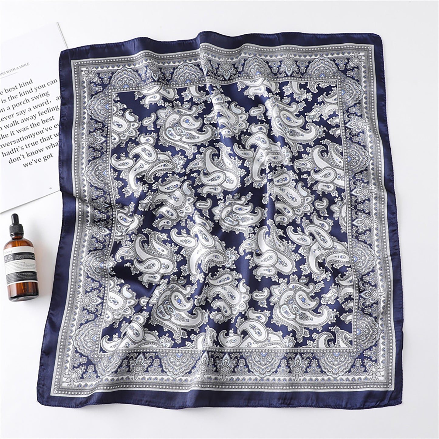 Anna-Kaci Women's Satin Square Scarf with Classic Paisley Print 23.6¡Á23.6 Inches