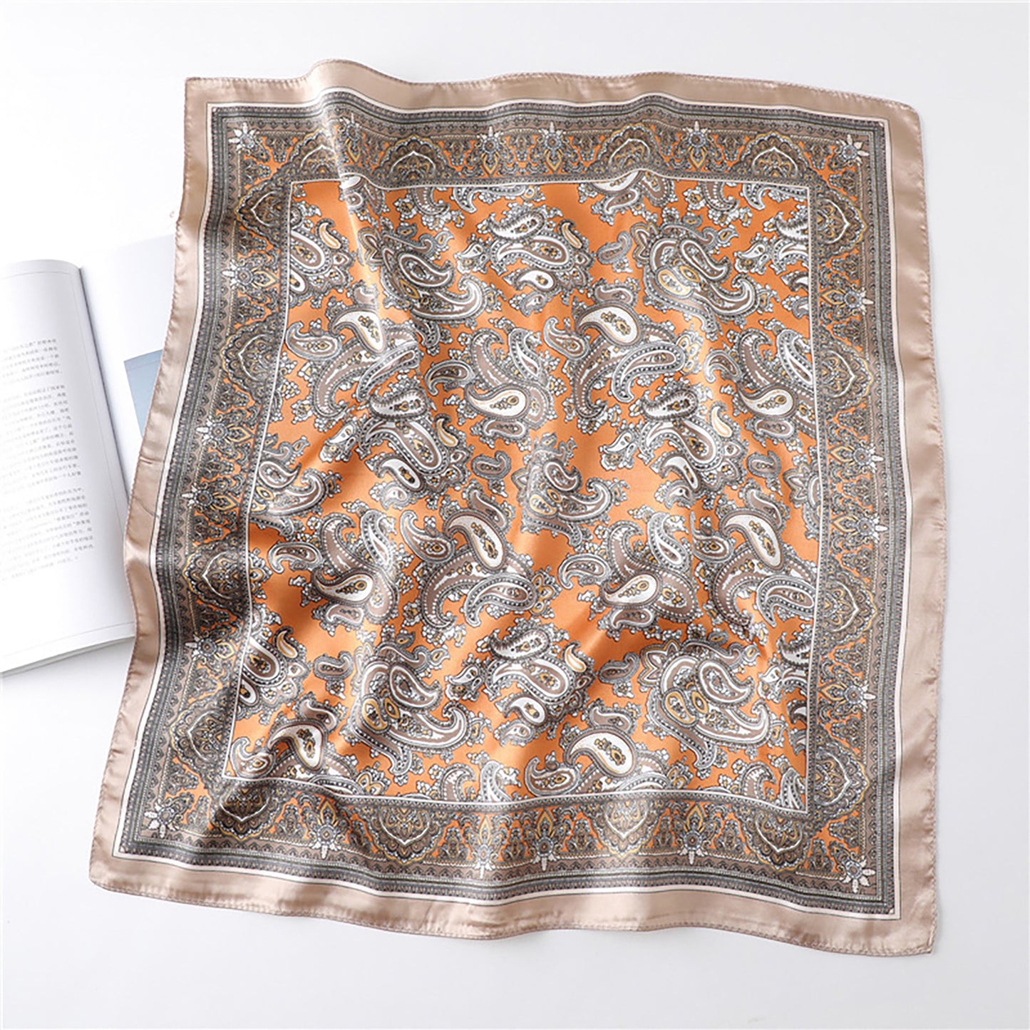 Anna-Kaci Women's Satin Square Scarf with Classic Paisley Print 23.6¡Á23.6 Inches