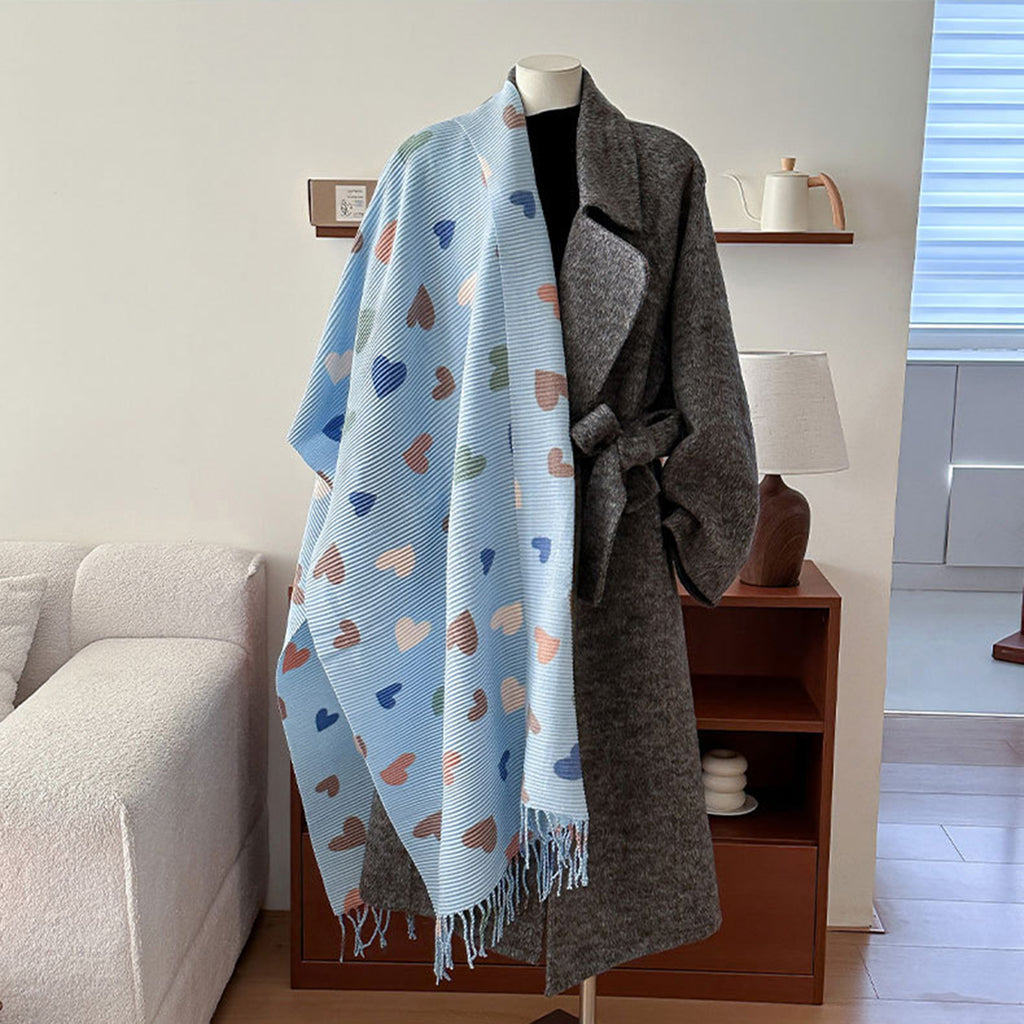 Anna-Kaci Women¡¯s Heart Pattern Soft Knit Scarf with Delicate Fringe Edges and Lightweight Cozy Texture Designed for Gentle Everyday Comfort