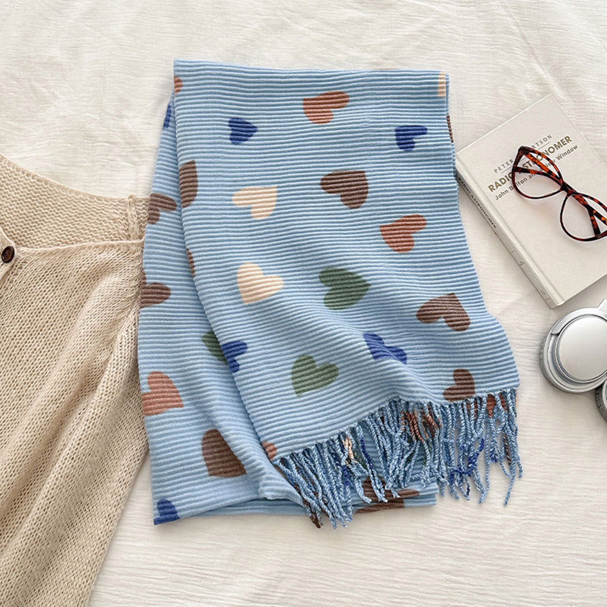 Anna-Kaci Women¡¯s Heart Pattern Soft Knit Scarf with Delicate Fringe Edges and Lightweight Cozy Texture Designed for Gentle Everyday Comfort
