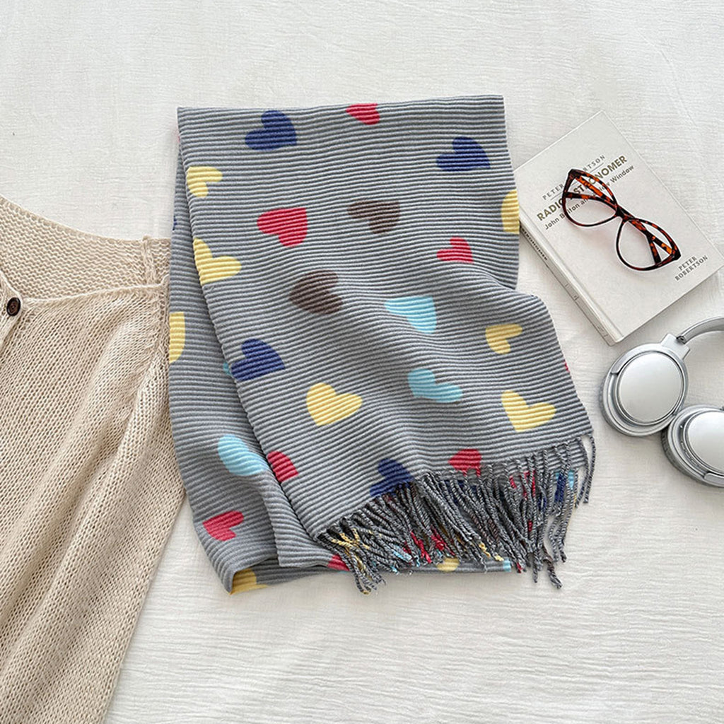 Anna-Kaci Women¡¯s Heart Pattern Soft Knit Scarf with Delicate Fringe Edges and Lightweight Cozy Texture Designed for Gentle Everyday Comfort