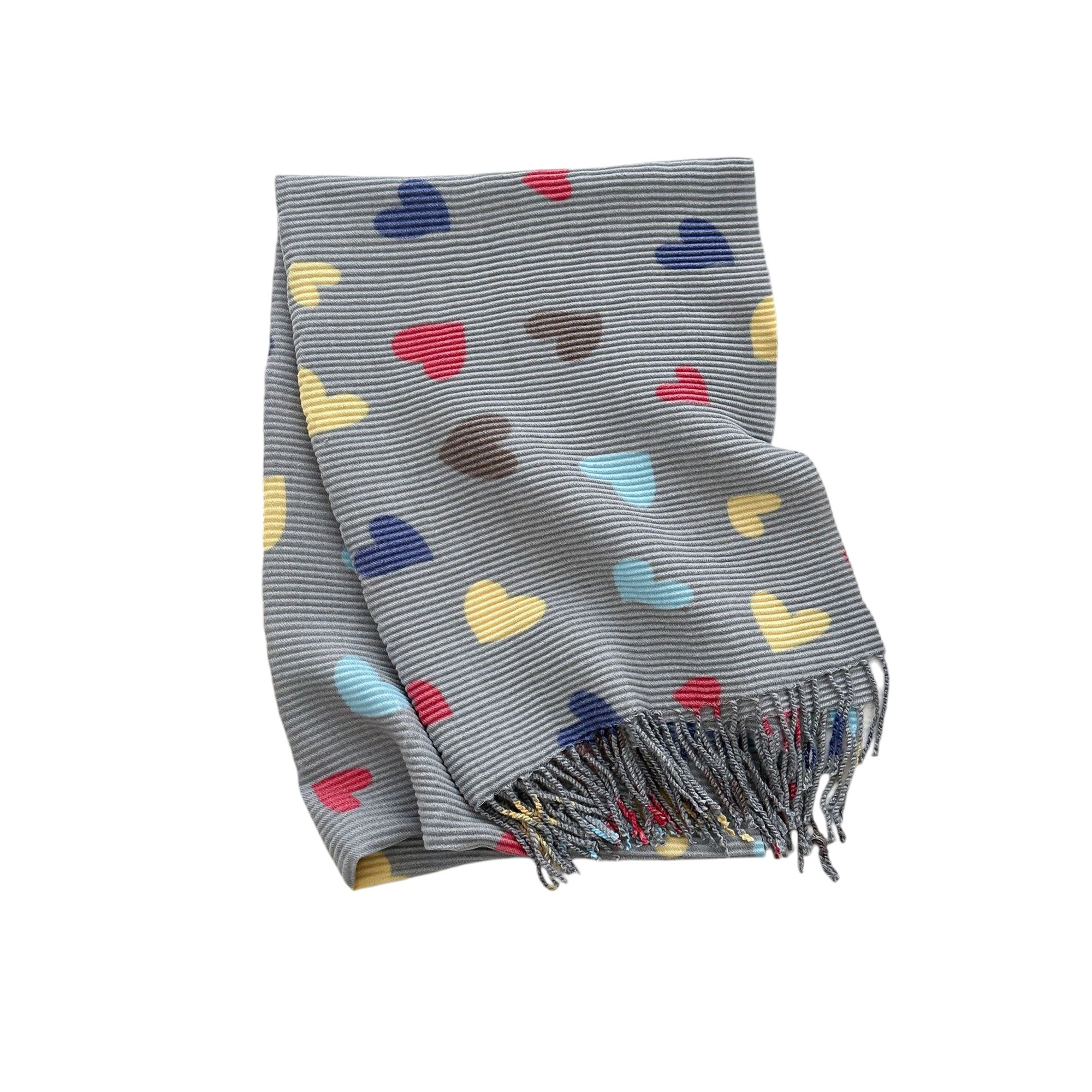 Anna-Kaci Women¡¯s Heart Pattern Soft Knit Scarf with Delicate Fringe Edges and Lightweight Cozy Texture Designed for Gentle Everyday Comfort