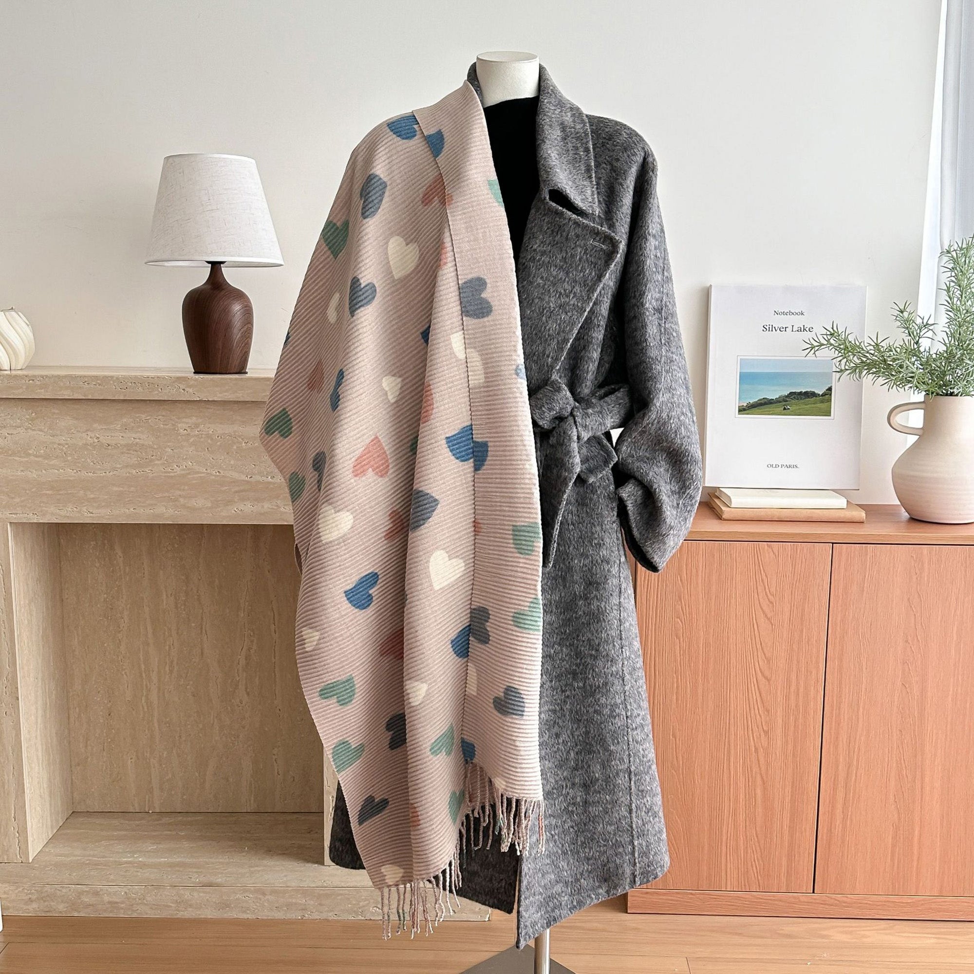 Anna-Kaci Women¡¯s Heart Pattern Soft Knit Scarf with Delicate Fringe Edges and Lightweight Cozy Texture Designed for Gentle Everyday Comfort