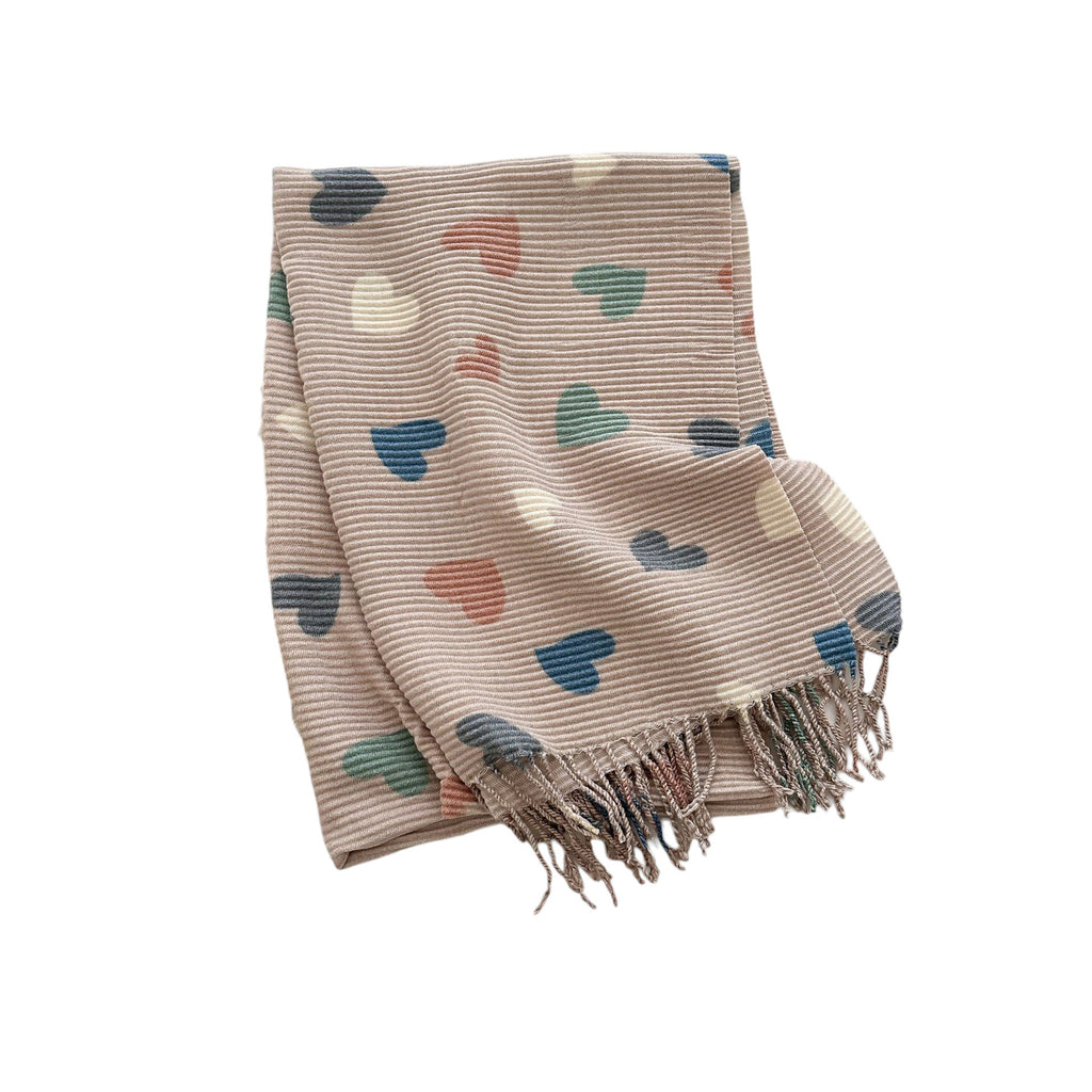 Anna-Kaci Women¡¯s Heart Pattern Soft Knit Scarf with Delicate Fringe Edges and Lightweight Cozy Texture Designed for Gentle Everyday Comfort