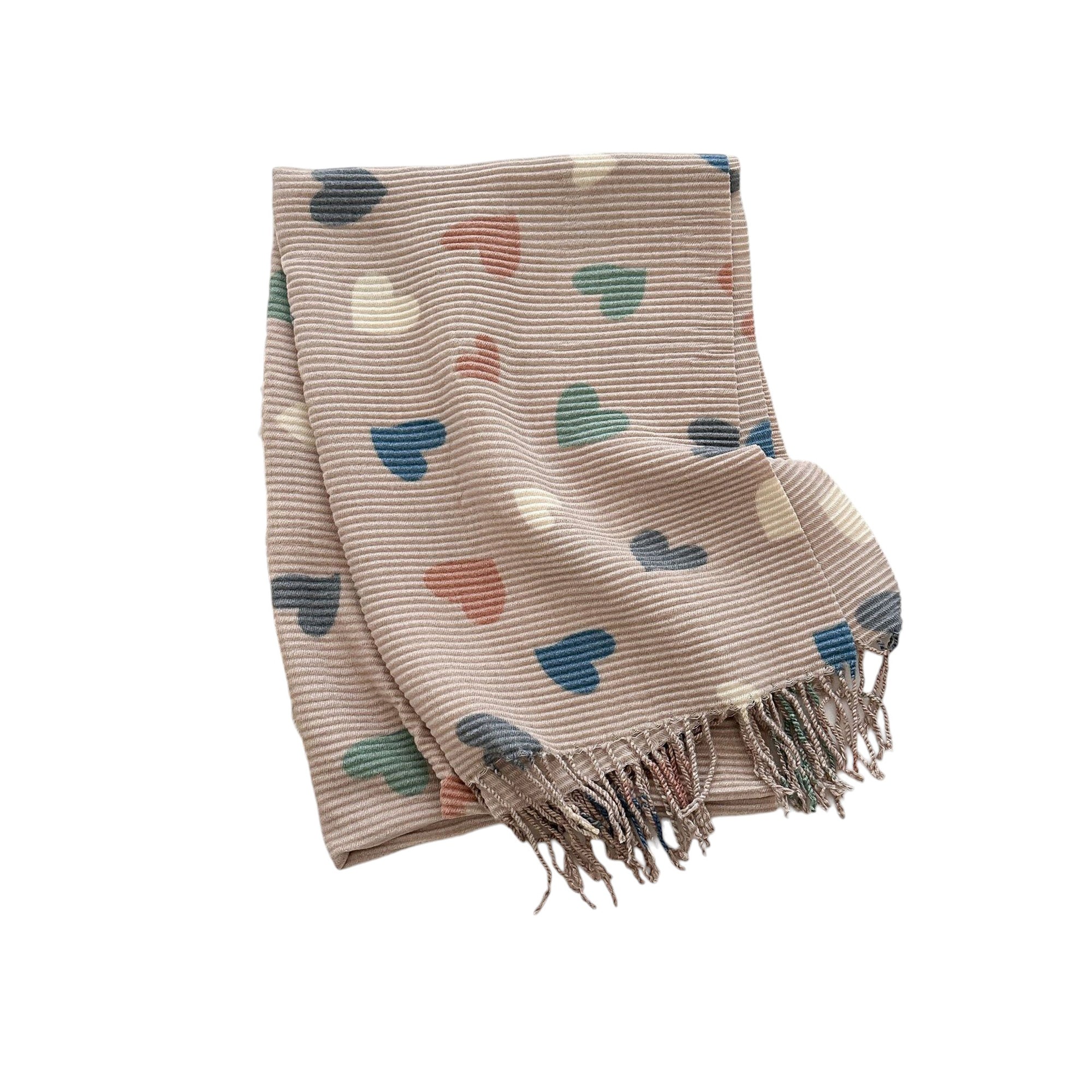 Anna-Kaci Women¡¯s Heart Pattern Soft Knit Scarf with Delicate Fringe Edges and Lightweight Cozy Texture Designed for Gentle Everyday Comfort