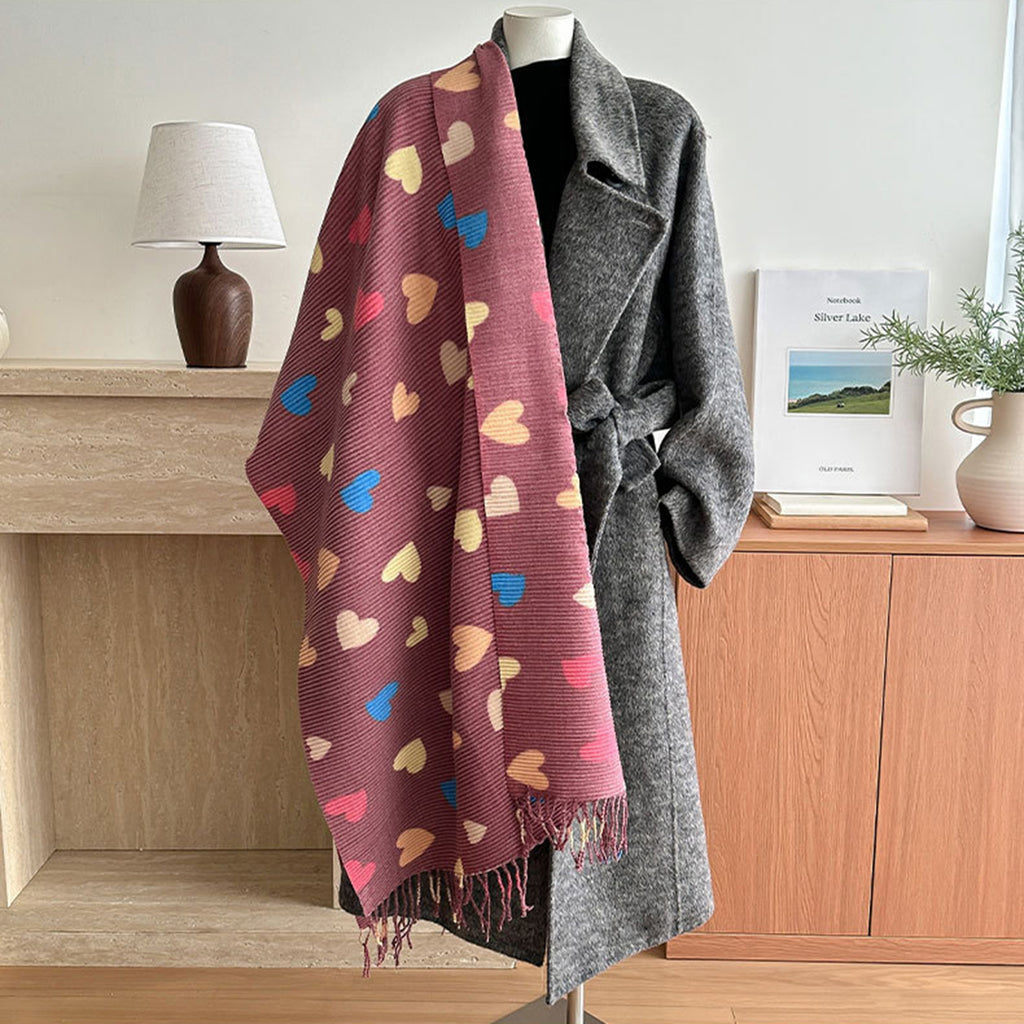 Anna-Kaci Women¡¯s Heart Pattern Soft Knit Scarf with Delicate Fringe Edges and Lightweight Cozy Texture Designed for Gentle Everyday Comfort