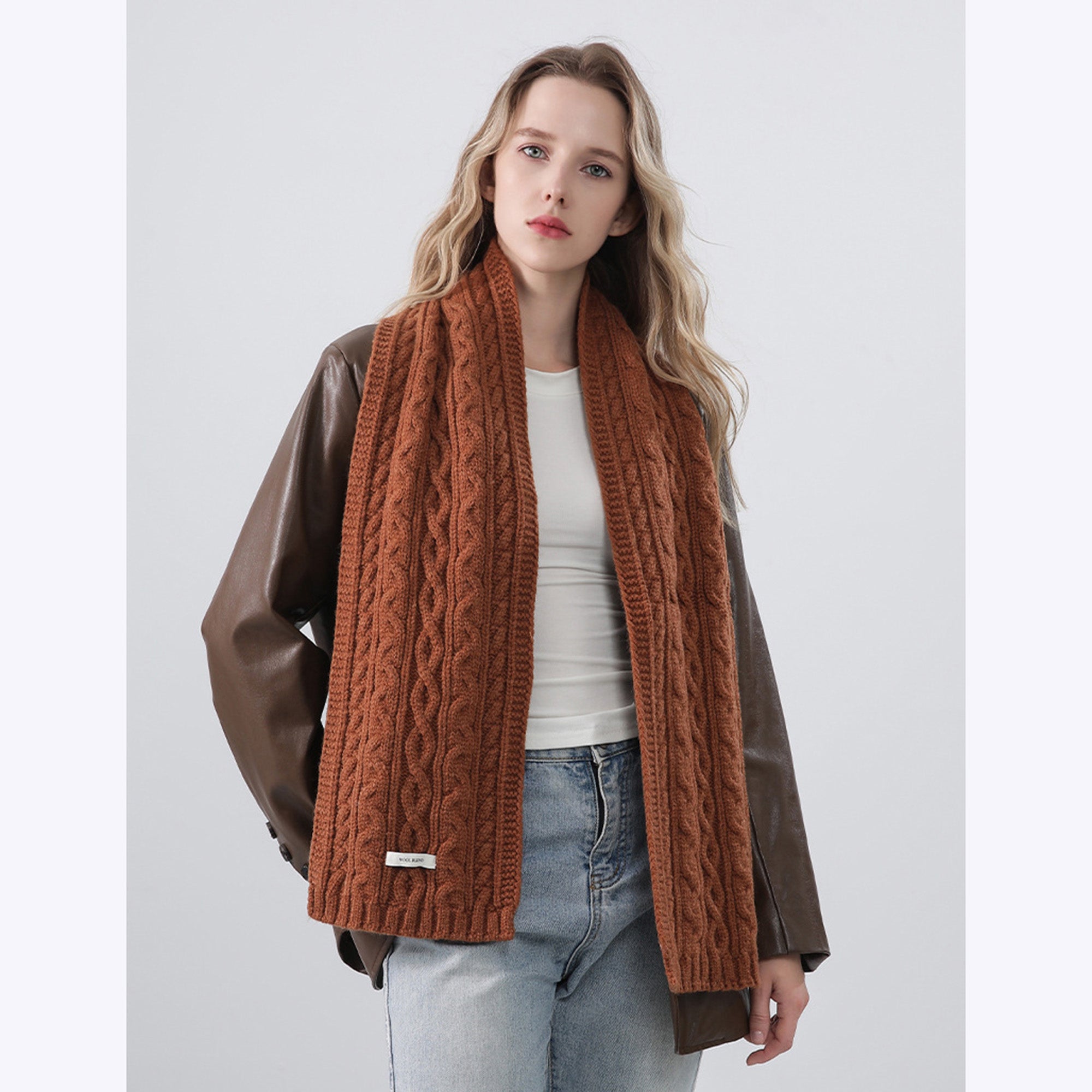 Anna-Kaci Women¡¯s Cable Knit Scarf with Soft Textured Wool-Blend Yarn and Classic Ribbed Edges for Warm Comfortable Layering in a Cozy Finish