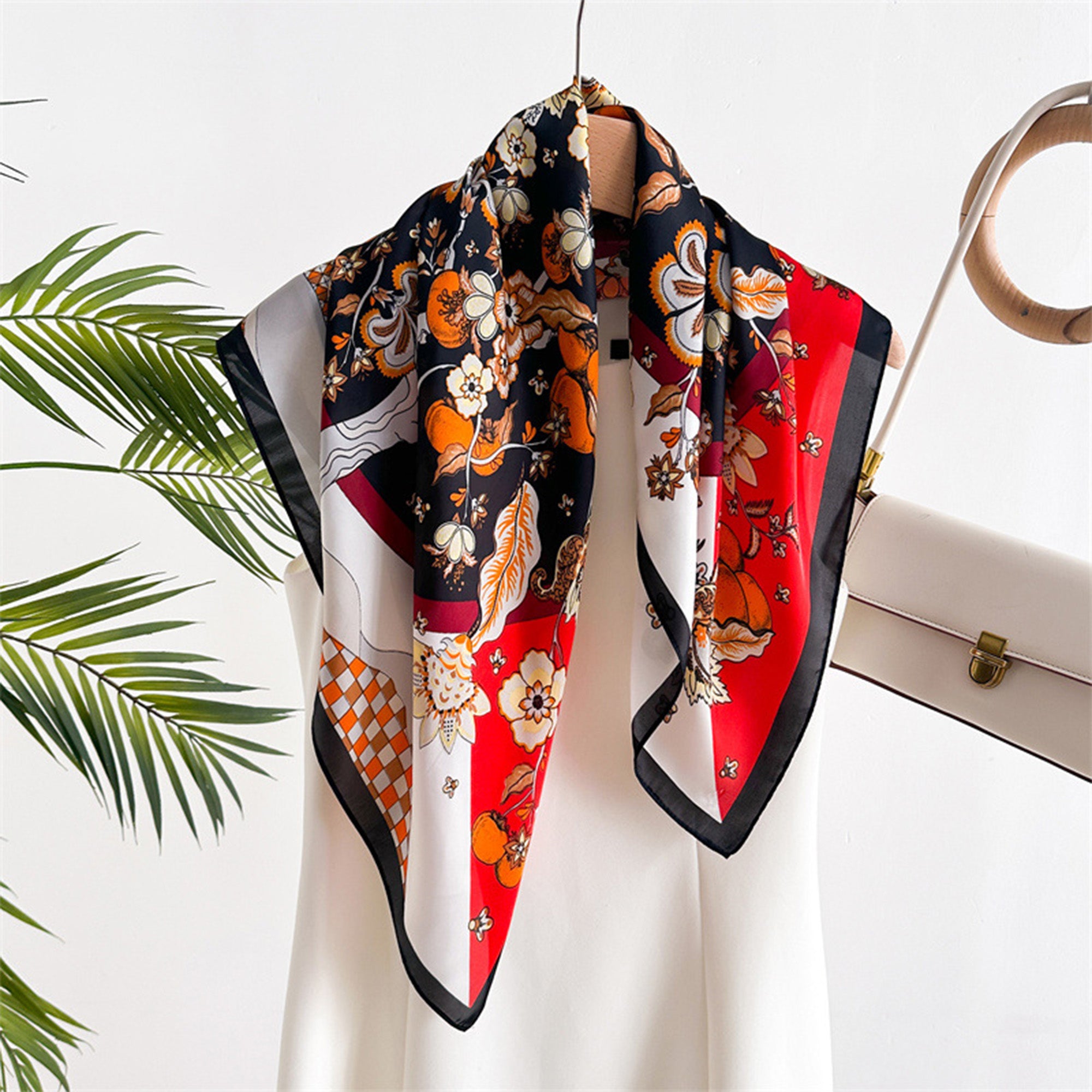 Anna-Kaci Women's Floral Print Satin Scarf with Elegant Design 27.5¡Á27.5 Inches