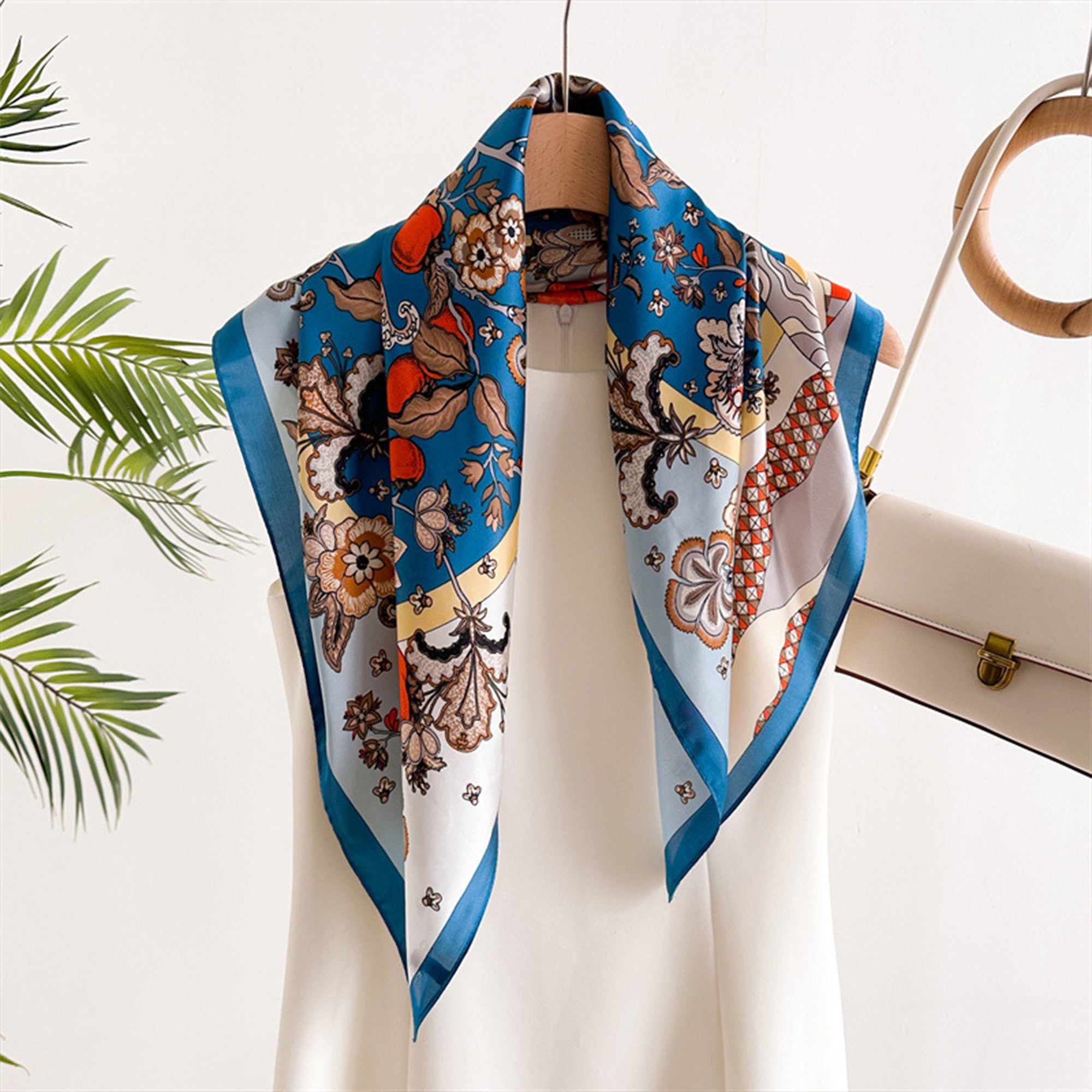 Anna-Kaci Women's Floral Print Satin Scarf with Elegant Design 27.5¡Á27.5 Inches