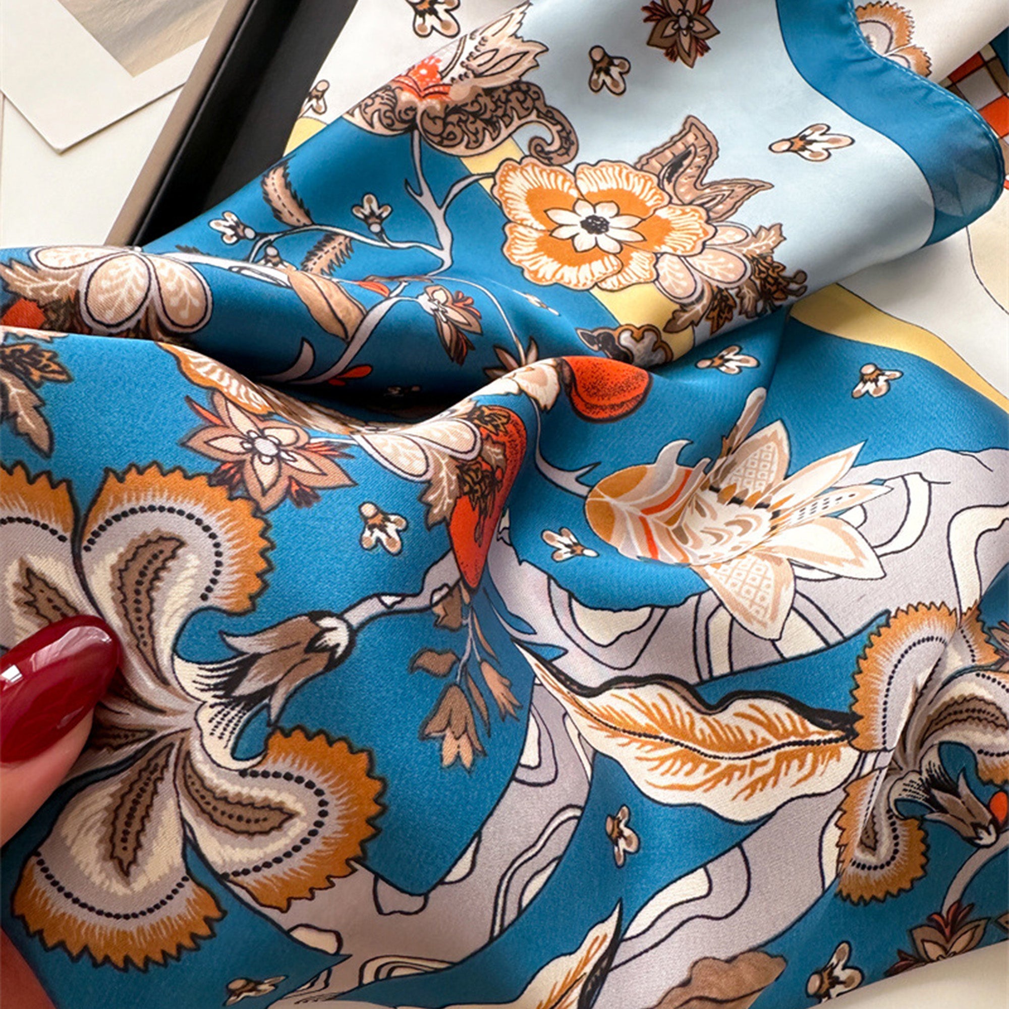 Anna-Kaci Women's Floral Print Satin Scarf with Elegant Design 27.5¡Á27.5 Inches