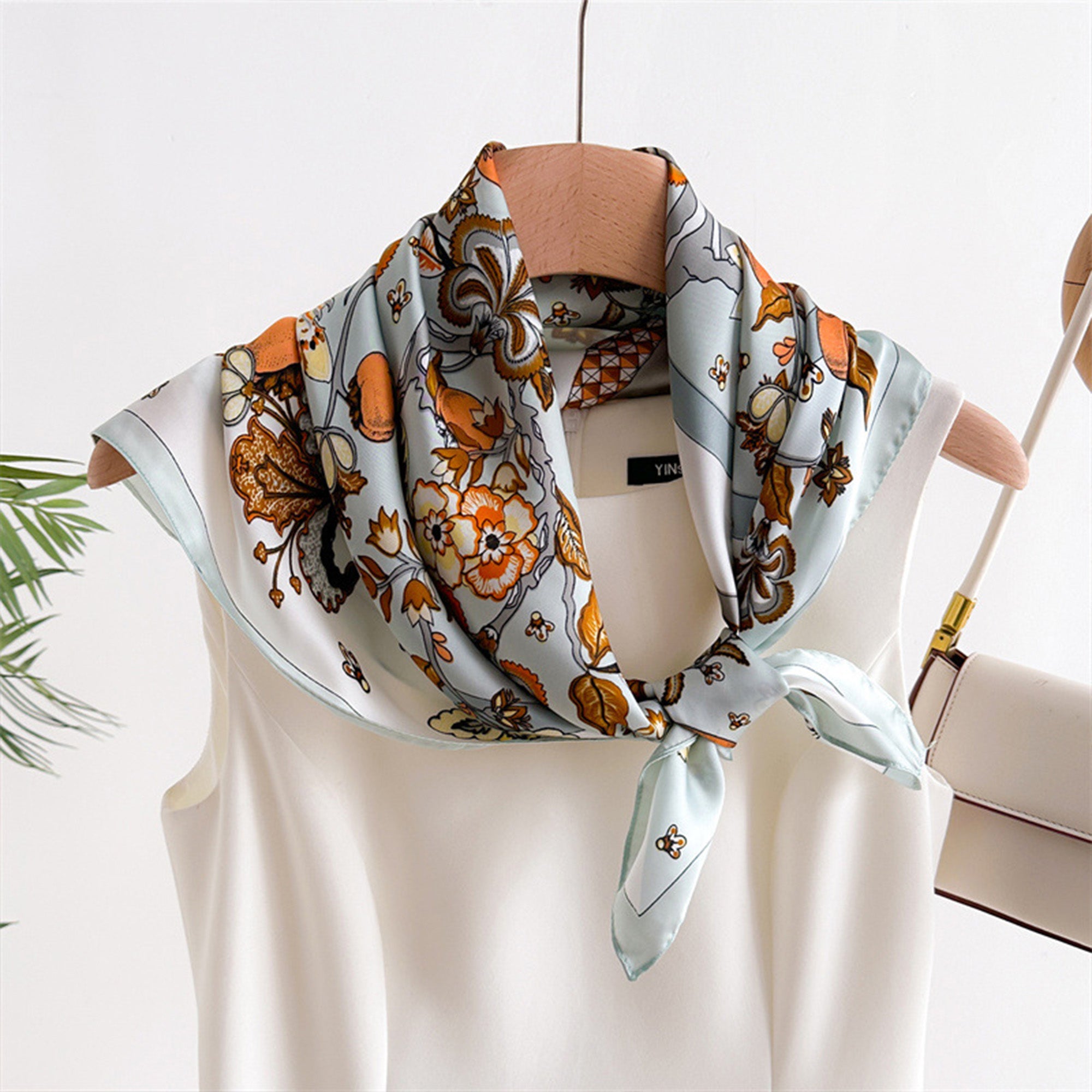 Anna-Kaci Women's Floral Print Satin Scarf with Elegant Design 27.5¡Á27.5 Inches