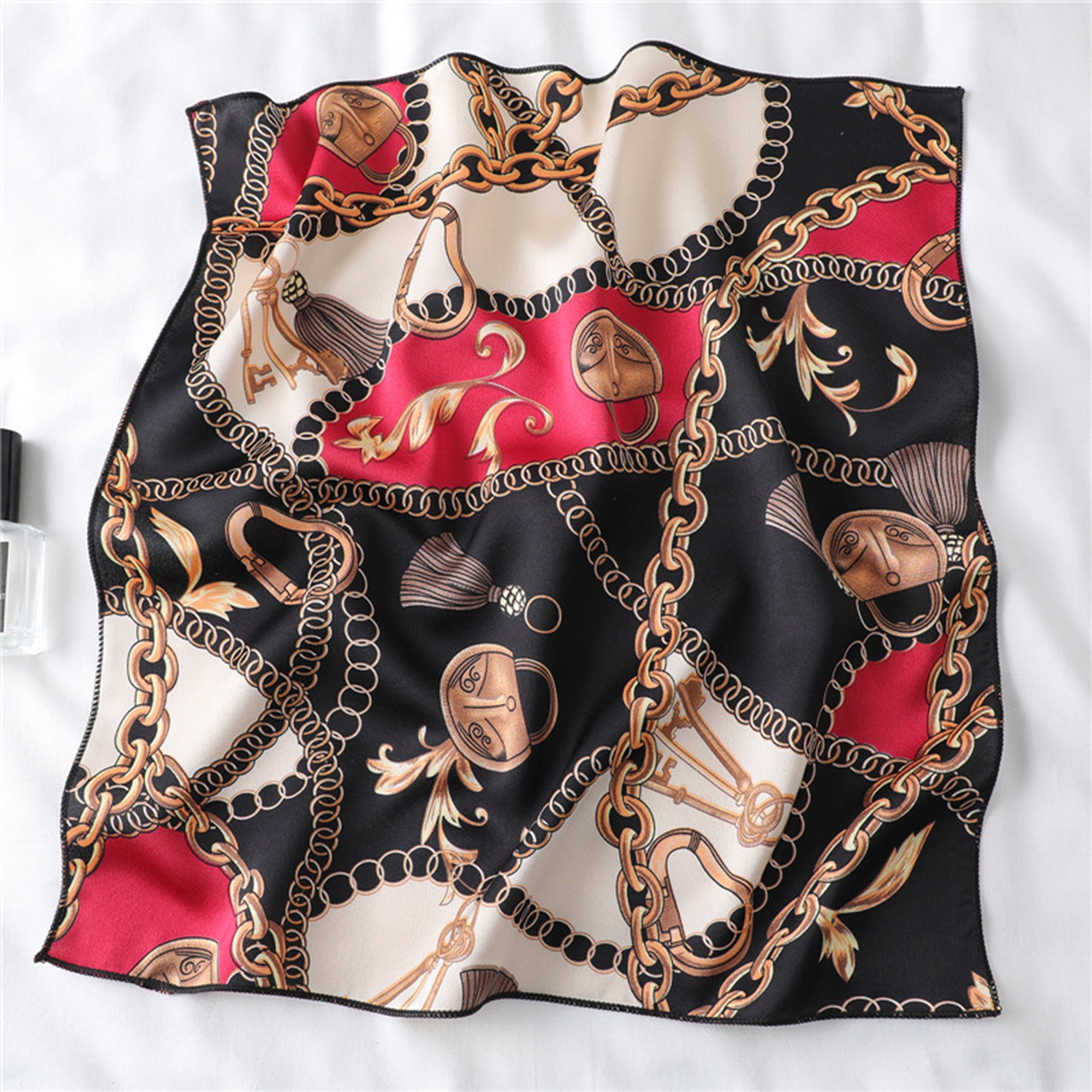 Anna-Kaci Women's Chain Print Satin Scarf with Luxury Inspired Design 20¡Á20 Inches