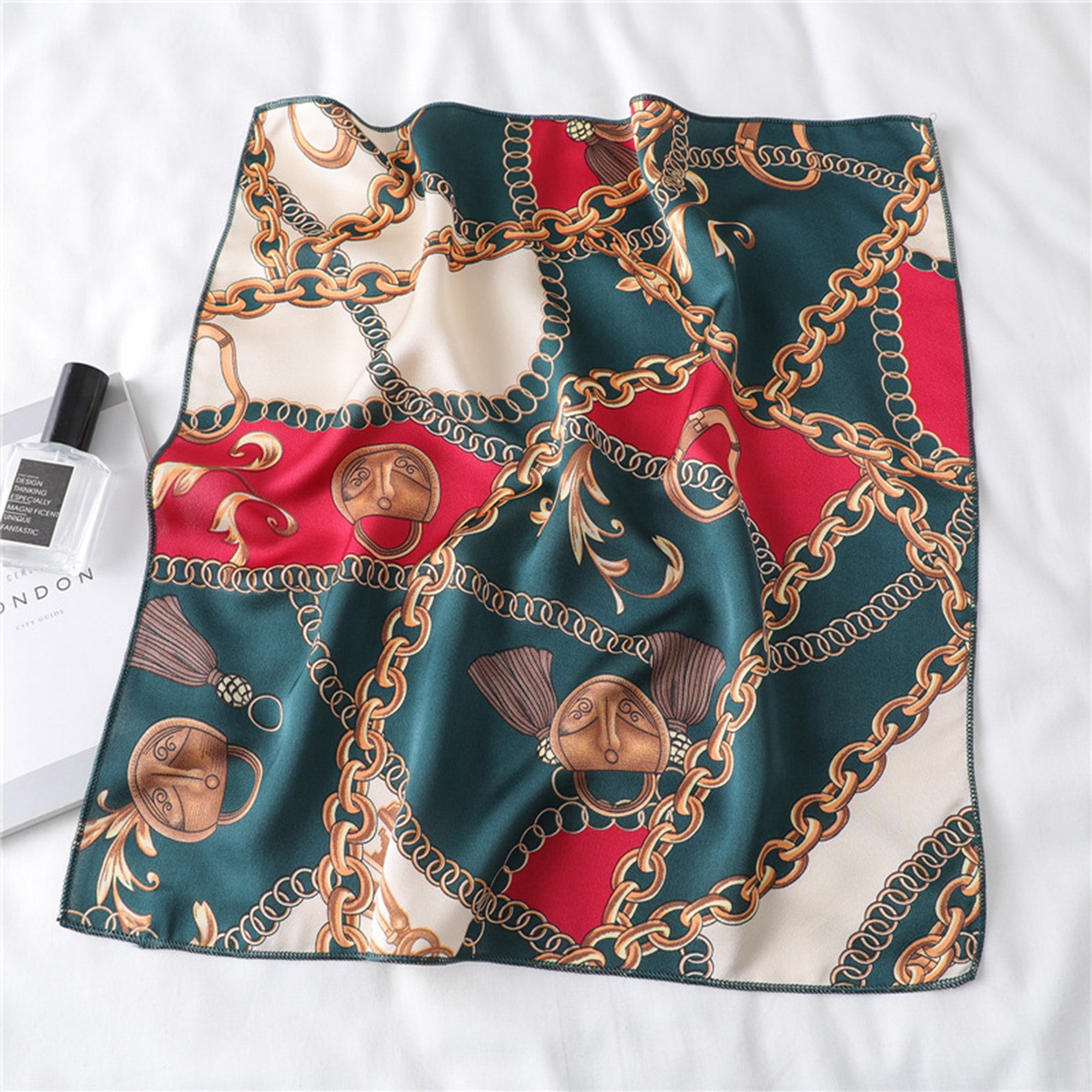 Anna-Kaci Women's Chain Print Satin Scarf with Luxury Inspired Design 20¡Á20 Inches