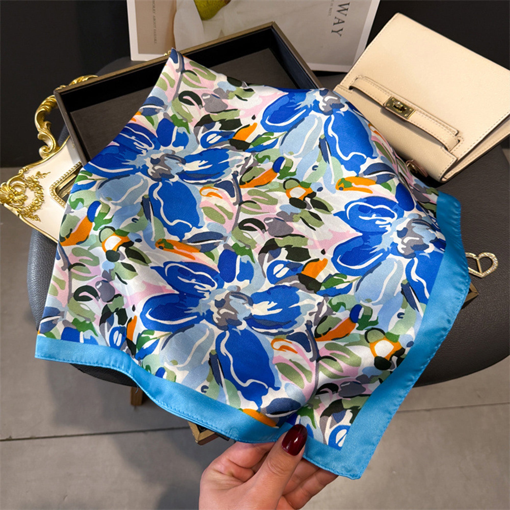 Anna-Kaci Women's Abstract Floral Scarf with Vibrant Watercolor Print 27¡Á27 Inches