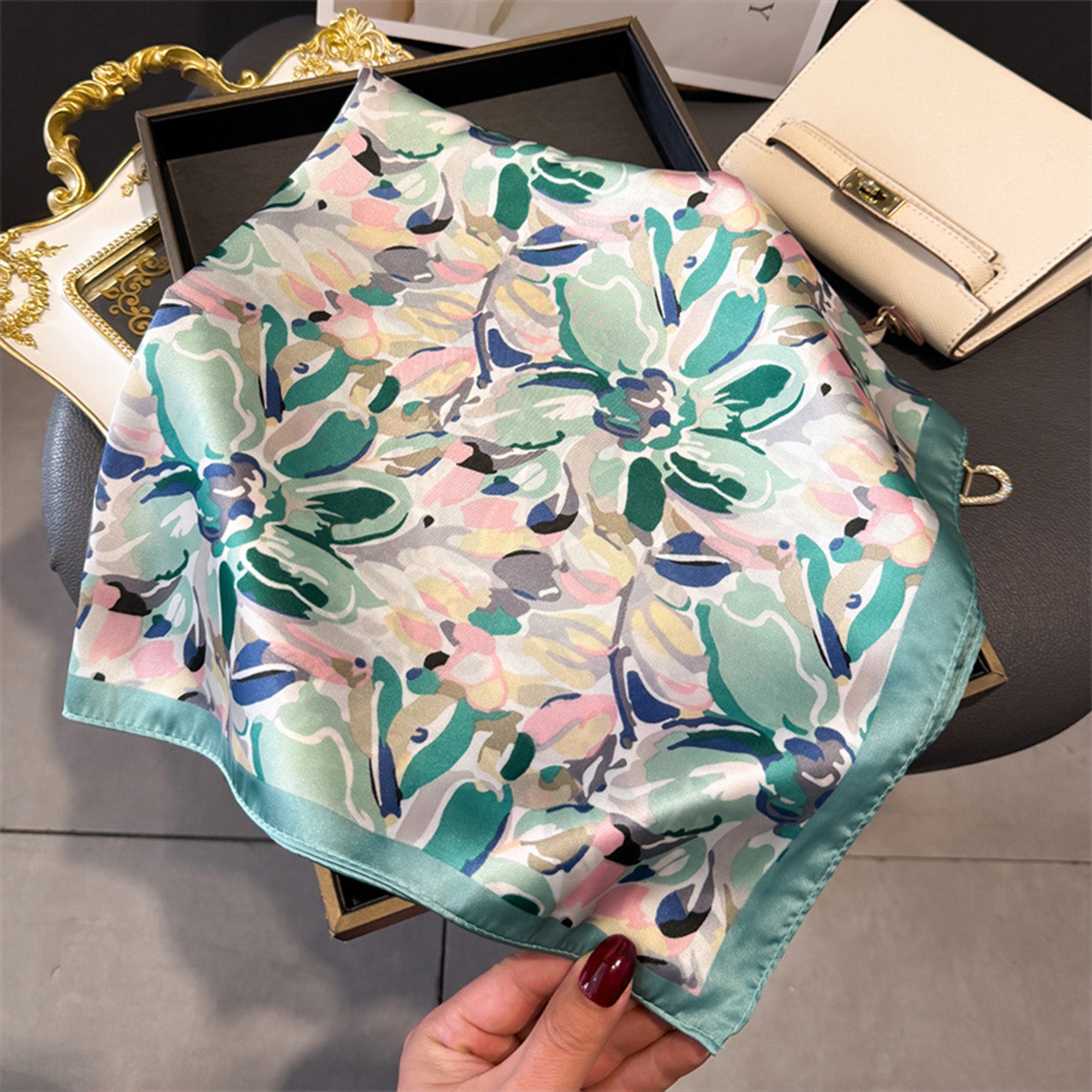 Anna-Kaci Women's Abstract Floral Scarf with Vibrant Watercolor Print 27¡Á27 Inches