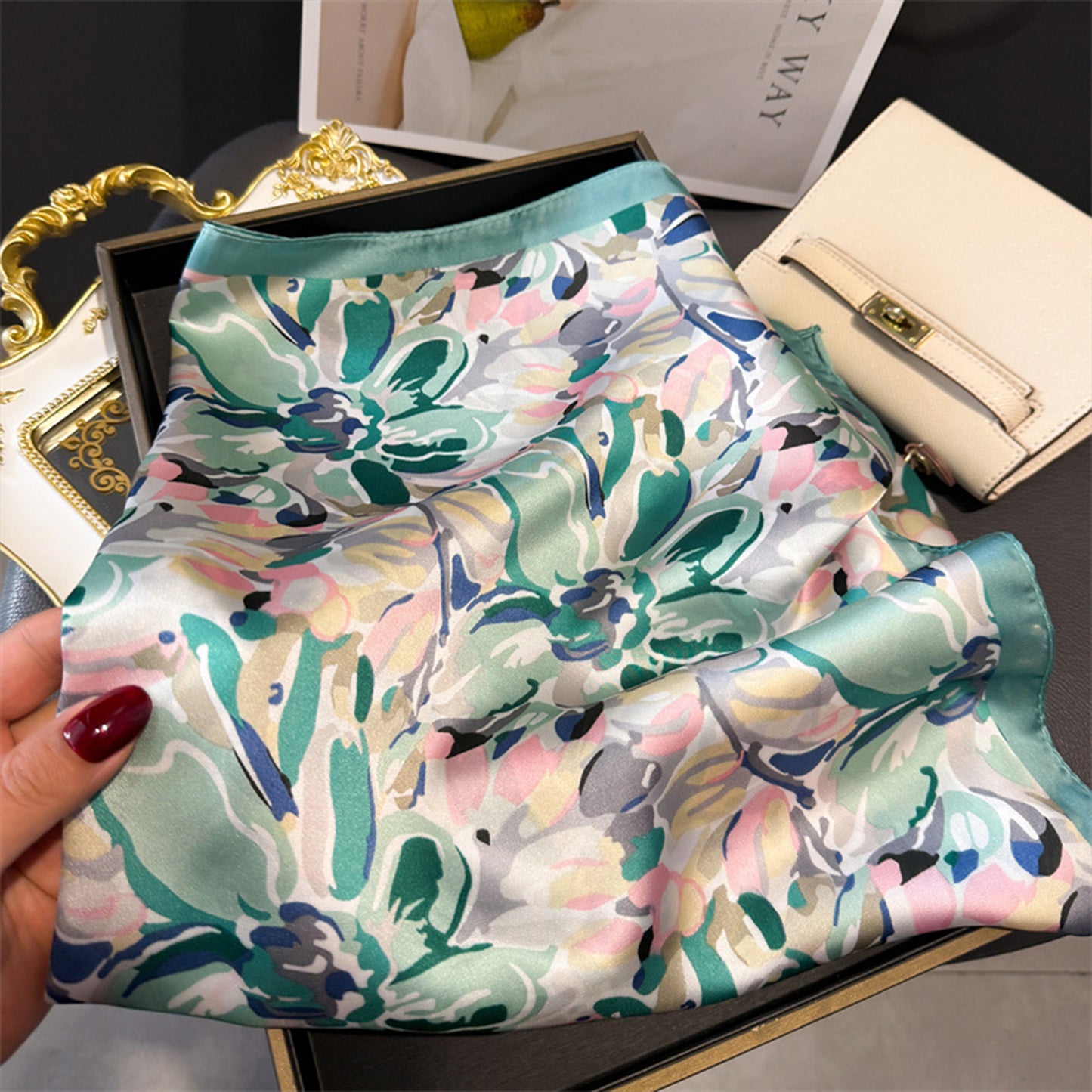 Anna-Kaci Women's Abstract Floral Scarf with Vibrant Watercolor Print 27¡Á27 Inches