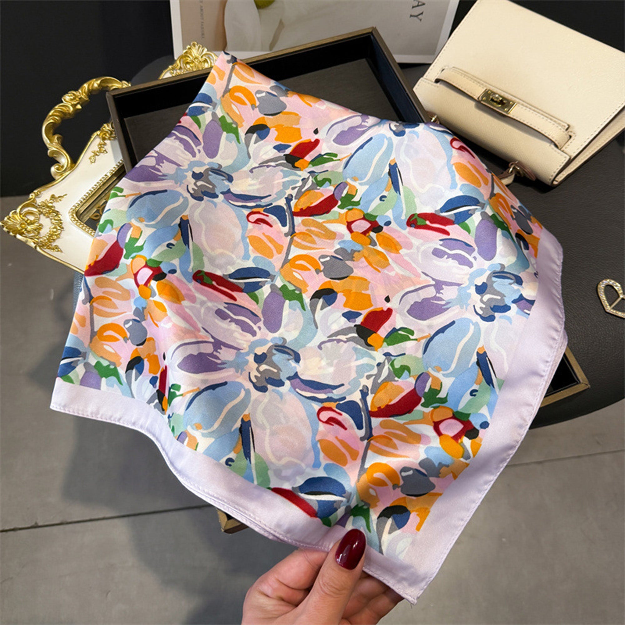 Anna-Kaci Women's Abstract Floral Scarf with Vibrant Watercolor Print 27¡Á27 Inches